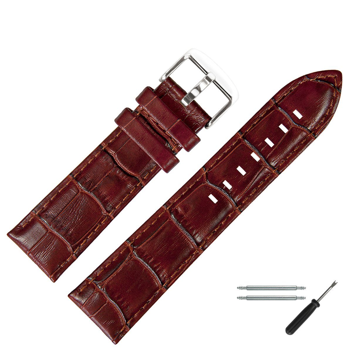 MARBURGER Uhrenarmband 22mm Leder Blau Silber Allig Produktbild-Vorschau 4