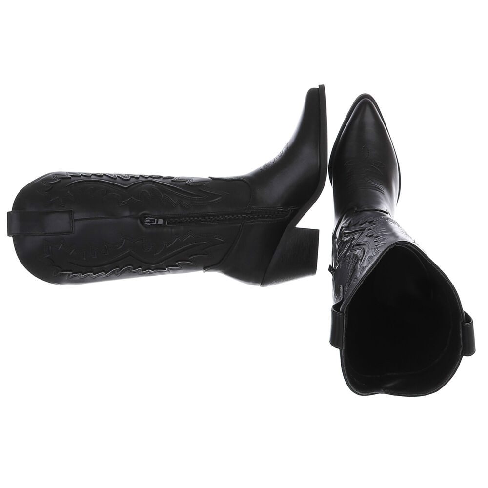 Ital-Design Damen Westernstiefel mit Blockabsatz und Ziernähten Westernstiefel (92002532) Blockabsatz Stiefel in Schwarz