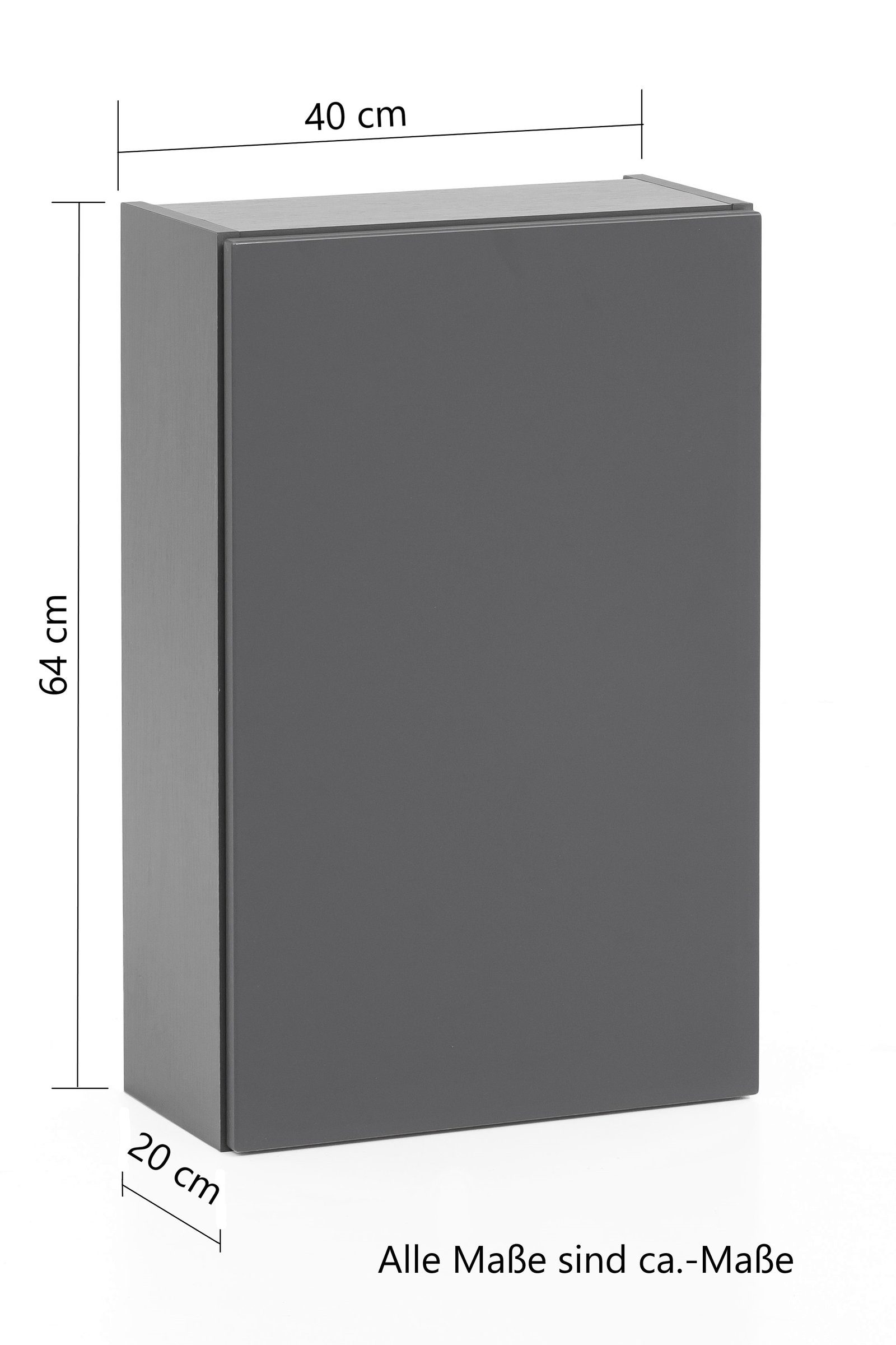 möbelando Hängeschrank Villach aus Tür grau cm in MDF Einlegeböden. 40x64x20 mit matt Abmessungen einer 2 (B/H/T) und