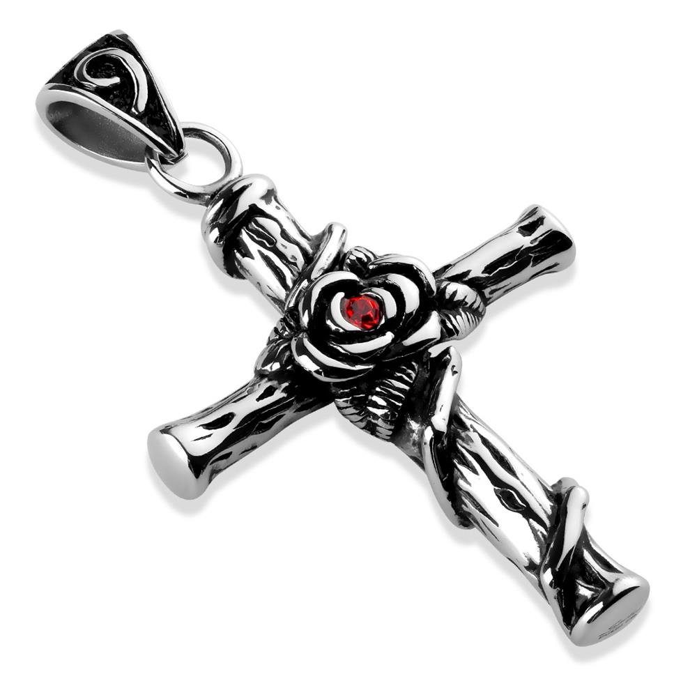BUNGSA Anhänger Set Anhänger Kreuz mit rotem Kristall Silber aus Edelstahl Unisex (1-tlg), Pendant Halsketten