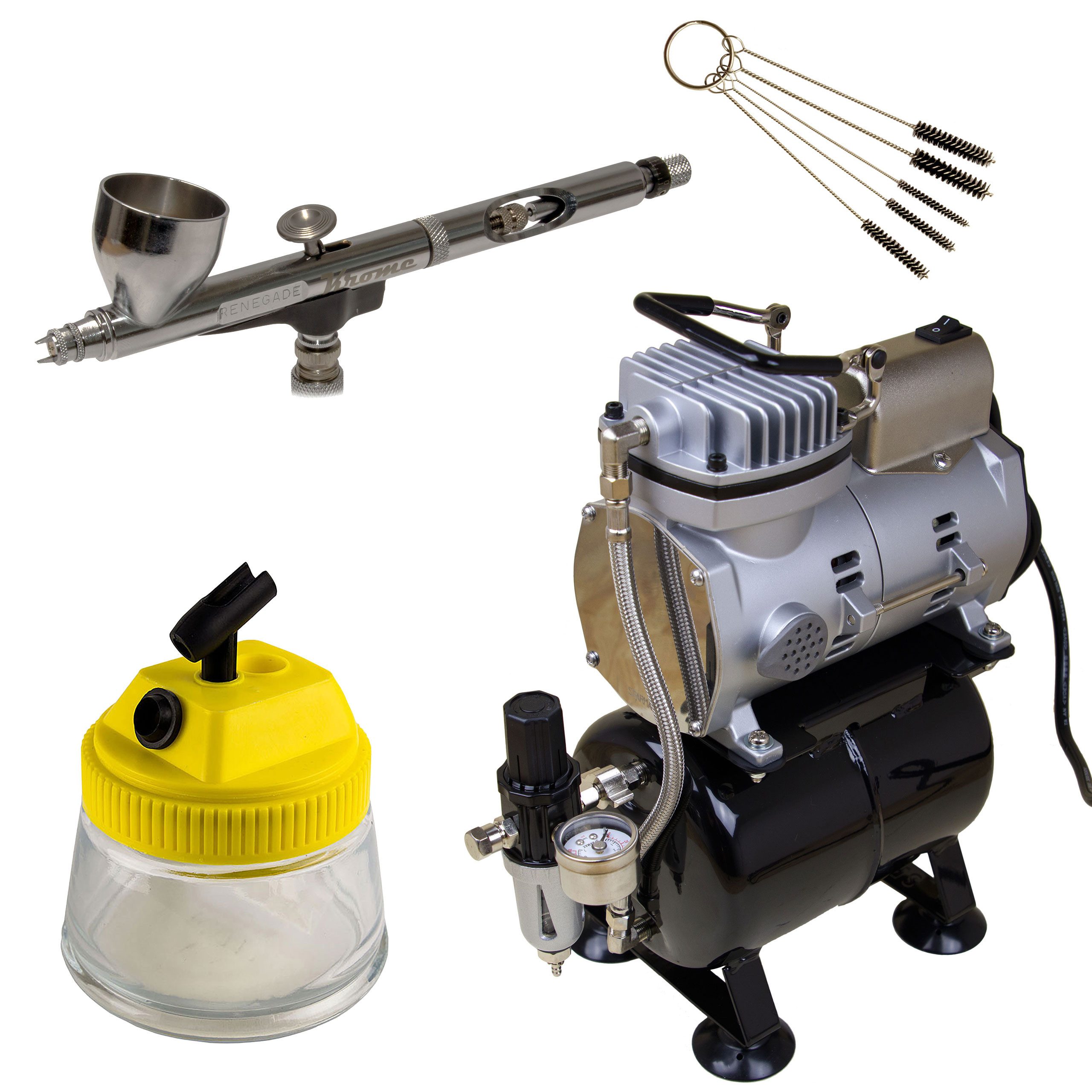 Airbrush-City Airbrush-Kompressor Sparmax TC-610H-n + Badger Renegade Krome 2-in-1 Arbrushpistole Set 09