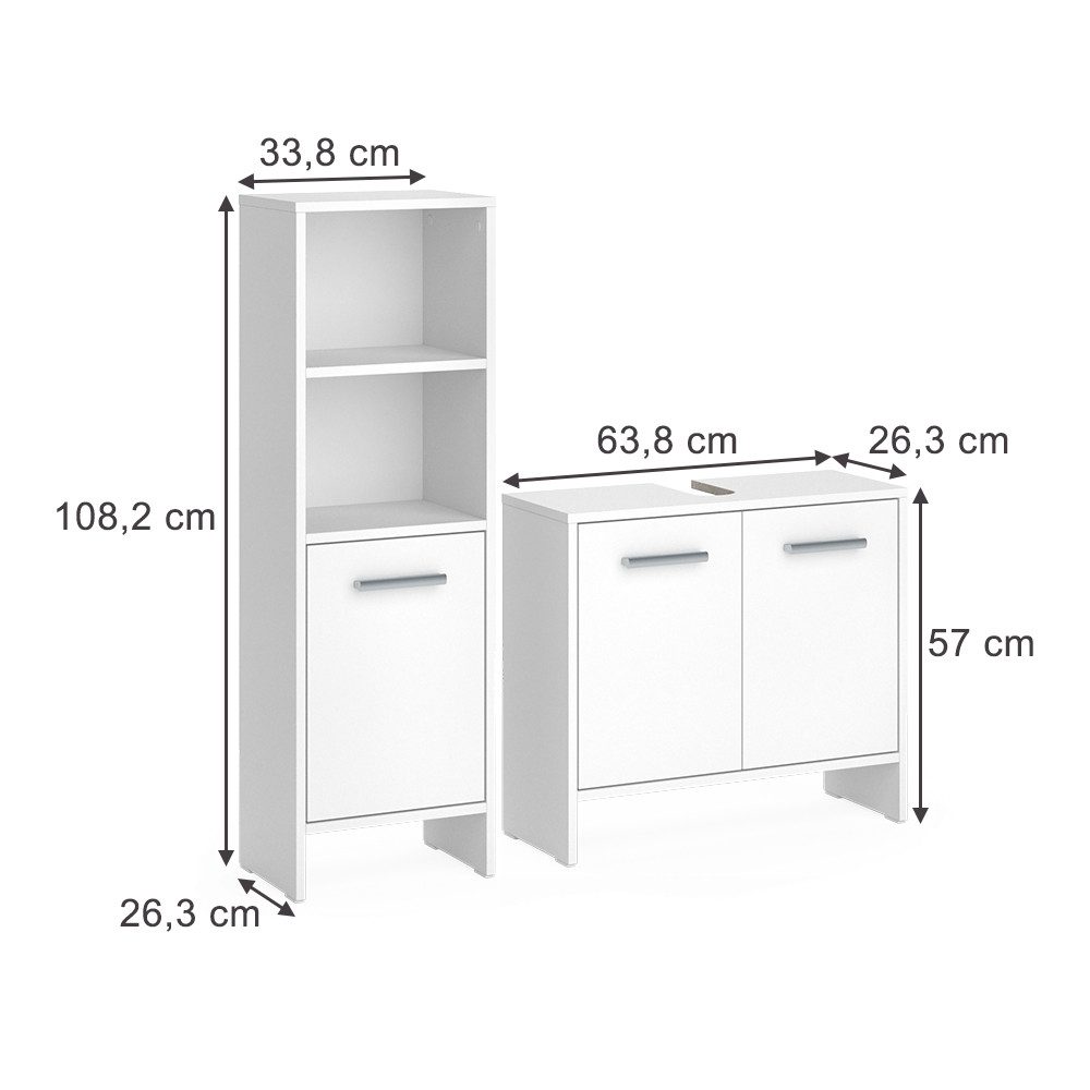 Vicco Badmöbel-Set Karli, Weiß, 2 Teile, günstig online kaufen