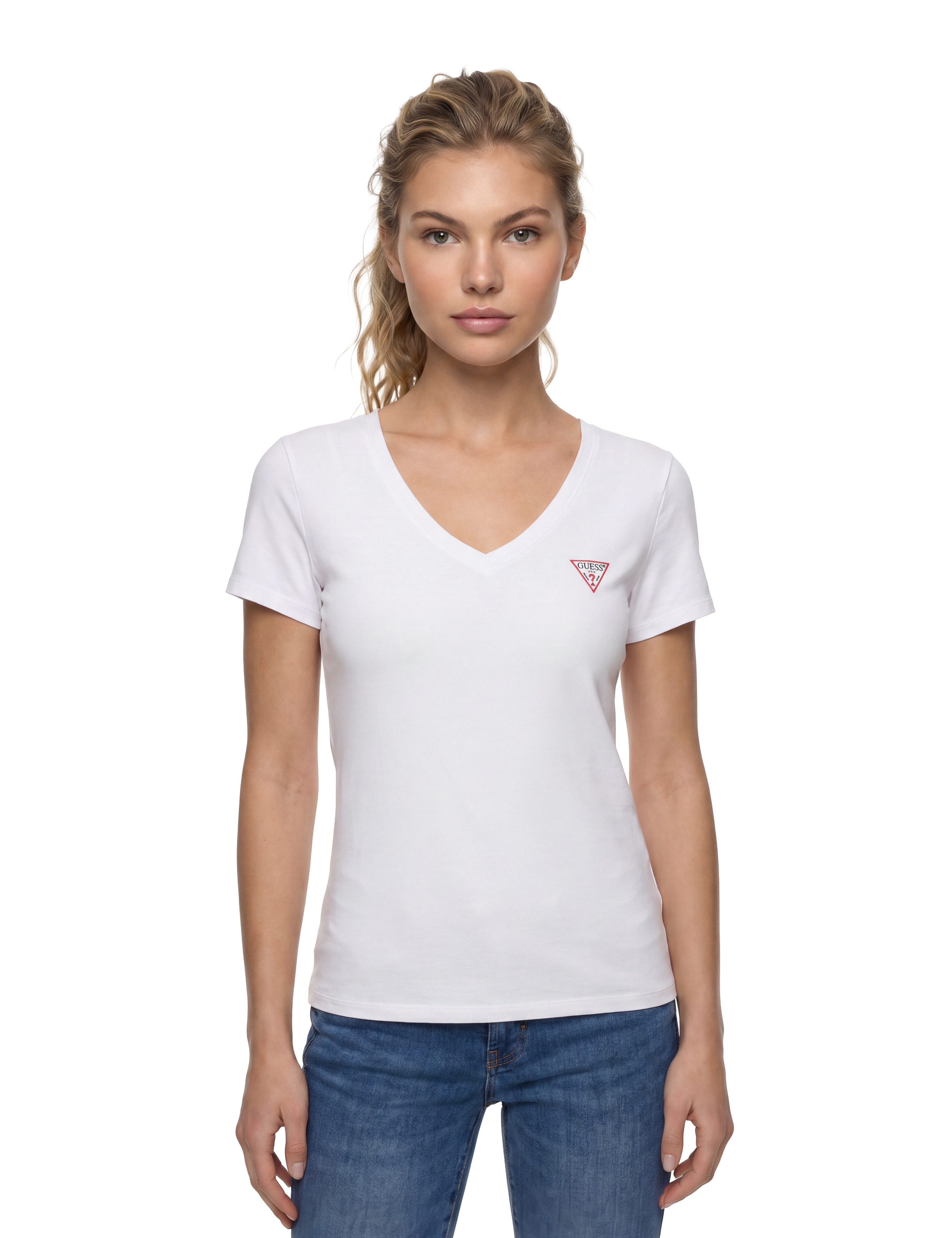 Guess T-Shirt SS VN MINI TRIANGLE TEE mit V-Ausschnitt, Slim Fit