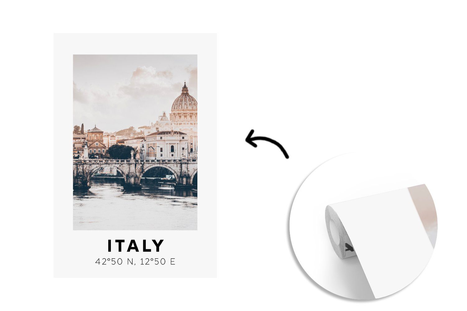 Tapete Italien Vinyl Wandtapete (3 Skyline, Matt, Montagefertig - - bedruckt, Wohnzimmer, Rom Fototapete MuchoWow - Sommer für St),