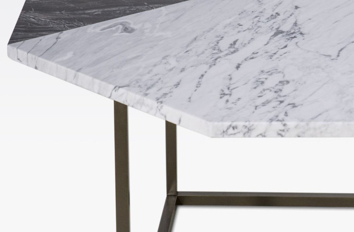 8-eckiger Carrara Möbel 90 - Moderner cm Wohnzimmertisch Casa Couchtisch x mit Marmorplatte / Weiß Couchtisch Schwarz 90 Luxus x Padrino 42 - H.