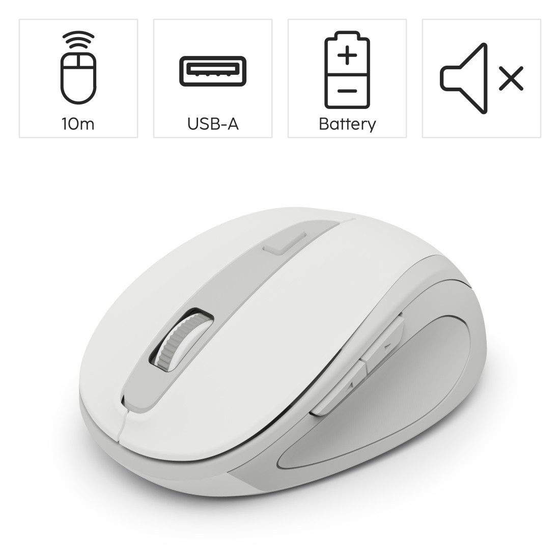 Hama Funkmaus WM-400 ergonomisch optisch 6 Tasten leise Maus (Funk, Ergonomisch, flüsterleise, 6 Tasten, DPI-Schalter, USB-Empfänger)