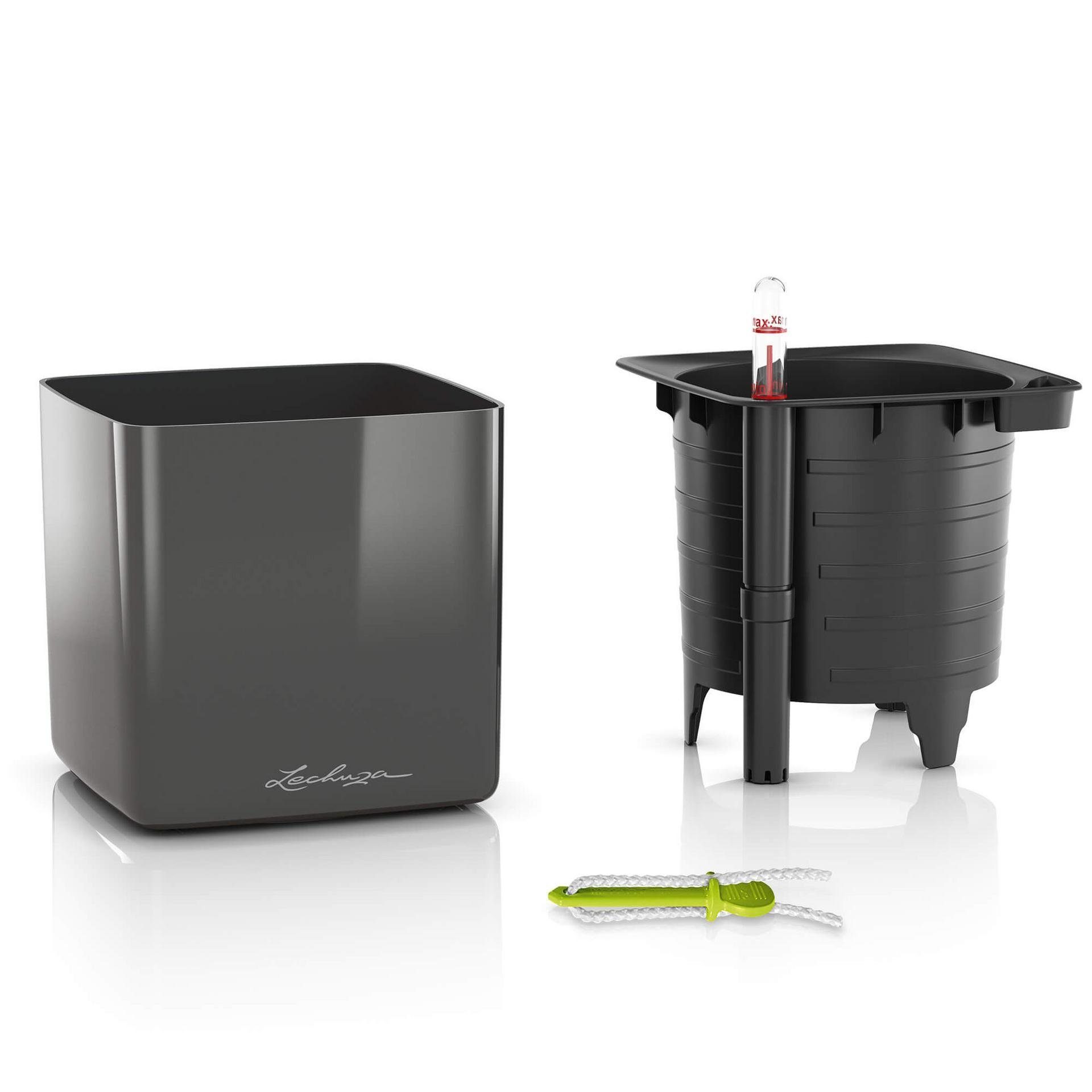 Lechuza® Kräutertopf Pflanztopf Cube Glossy 16 anthrazit highgloss