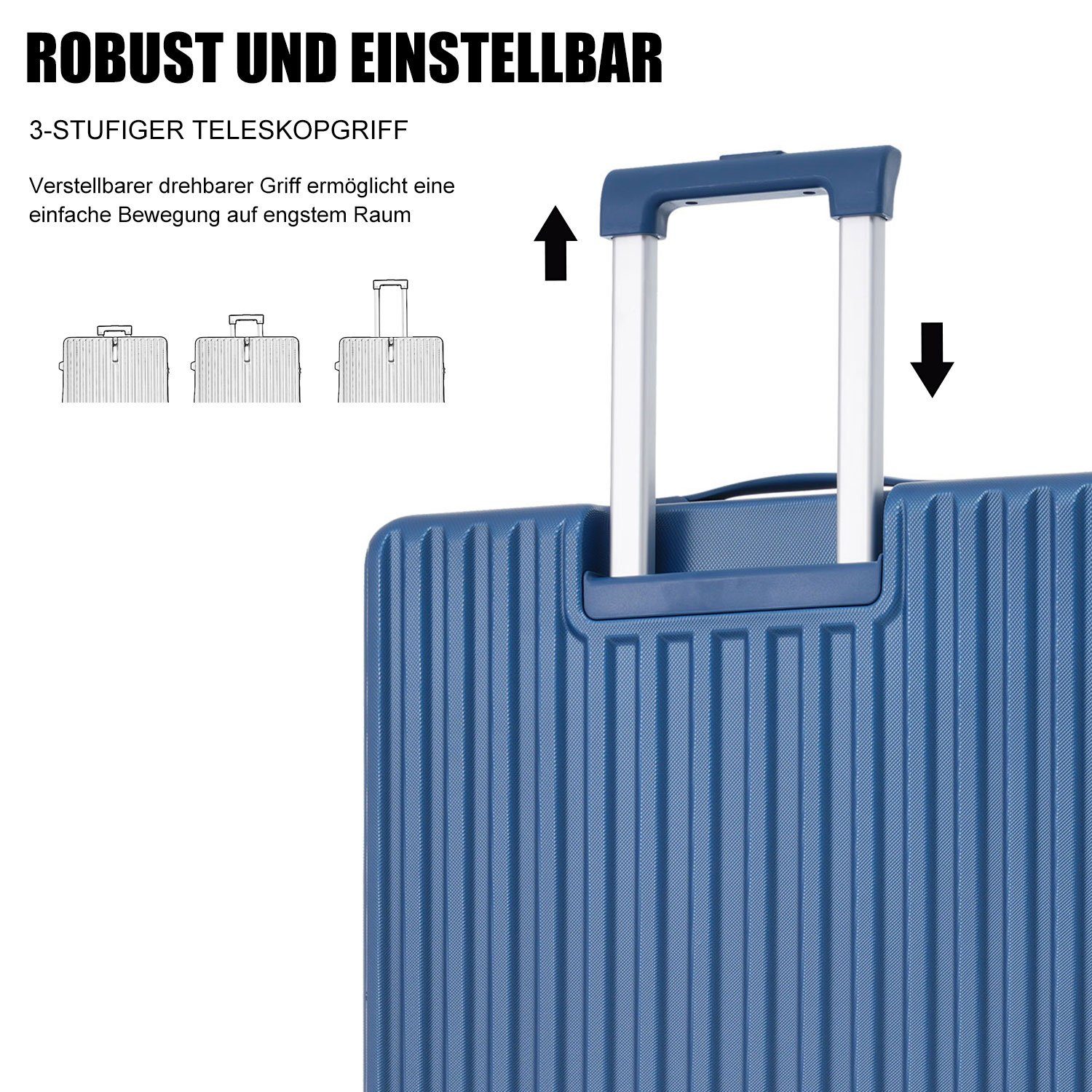 REDOM 4 Blau Handgepäck Rollen, Set, Kofferset Trolleyset (3 tlg) Hartschalentrolley Reisekoffer