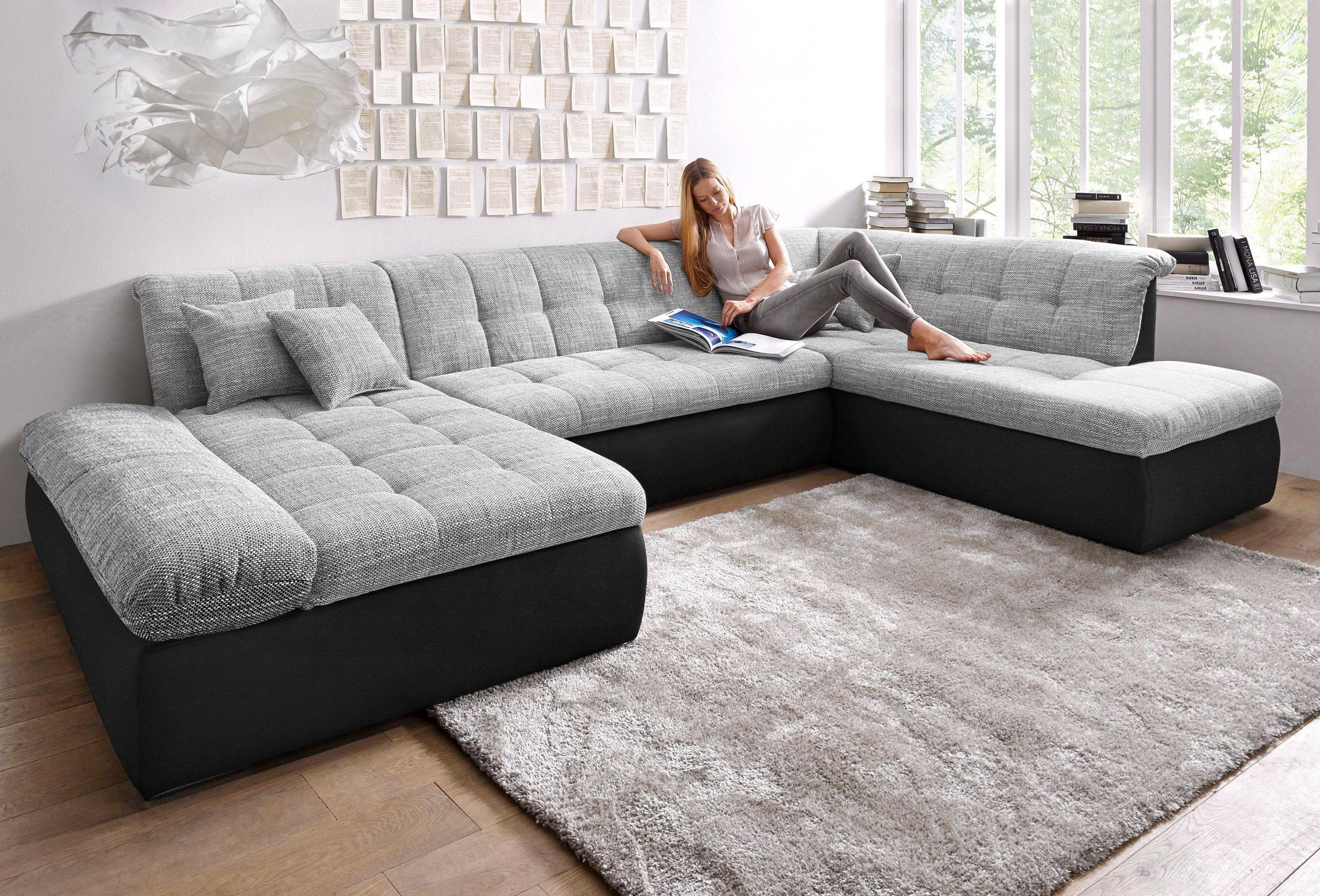 DOMO collection Wohnlandschaft MORIC 353x216x80 cm, mit viel Platz, U-Form, auch in Cord, im XXL-Format, wahlweise mit Bettfunktion und Armlehnenverstellung