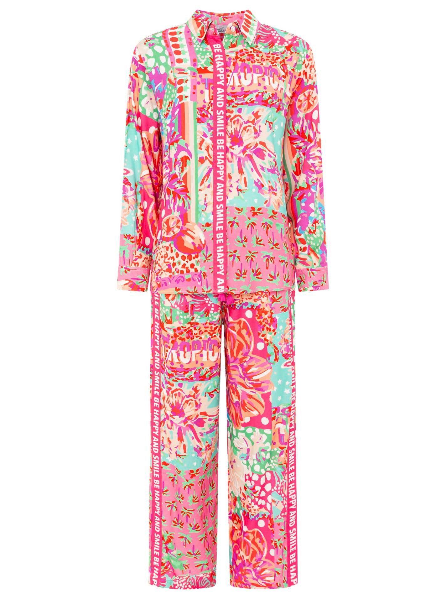 Zwillingsherz Shirtbluse "Be Happy" mit auffälligem Blumenprint günstig online kaufen