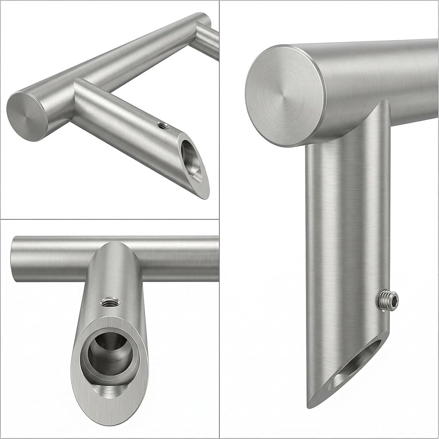 heicko e-ast GmbH Stoßgriff Haustürgriff Edelstahl Stoßgriff mit 45° Stützen Ø 30 mm – Bild 3 von 5