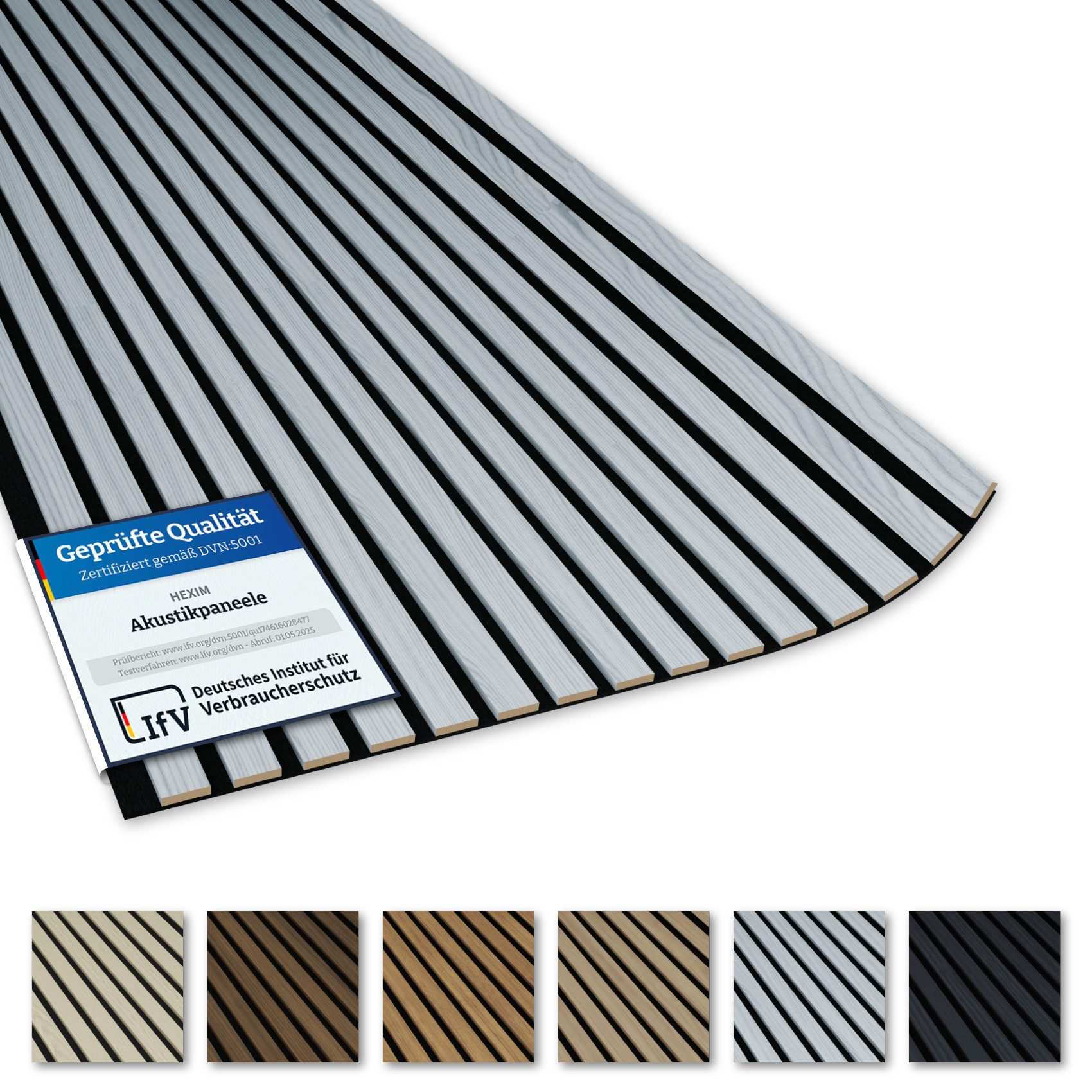 AKUSTIKO Wanddekoobjekt AK05 (Lamella Akustikpaneele 2 Stück 280x60cm - flexible Filz MDF Wandpaneele fugenlos - überlappende Holz Lamellenwand Wandgestaltung - Akustik Wandverkleidung von HEXIM (3.36m² Grey Ash)