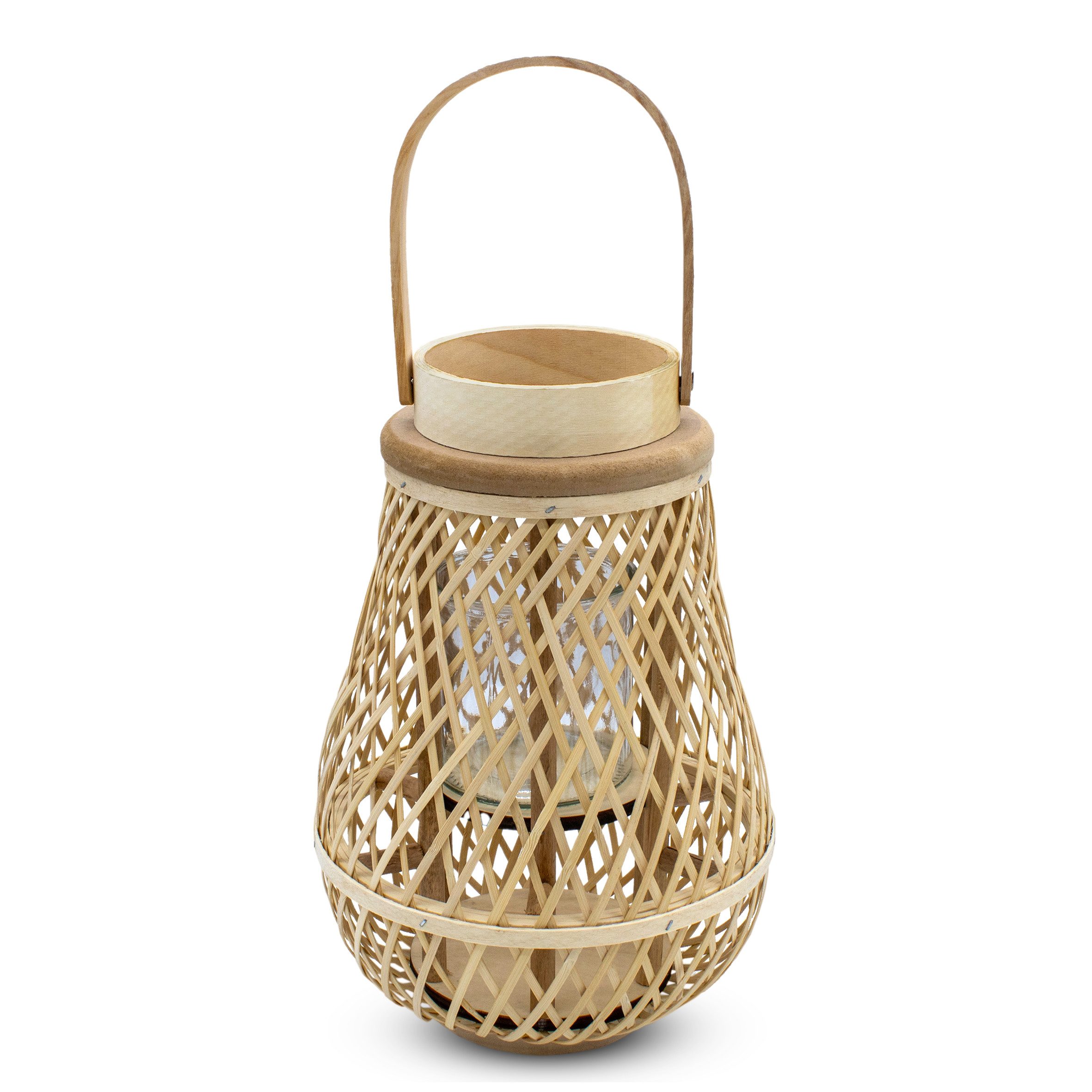 Kerzenlaterne Bambus Laterne mit Kerzenglas - 46 x 23 cm