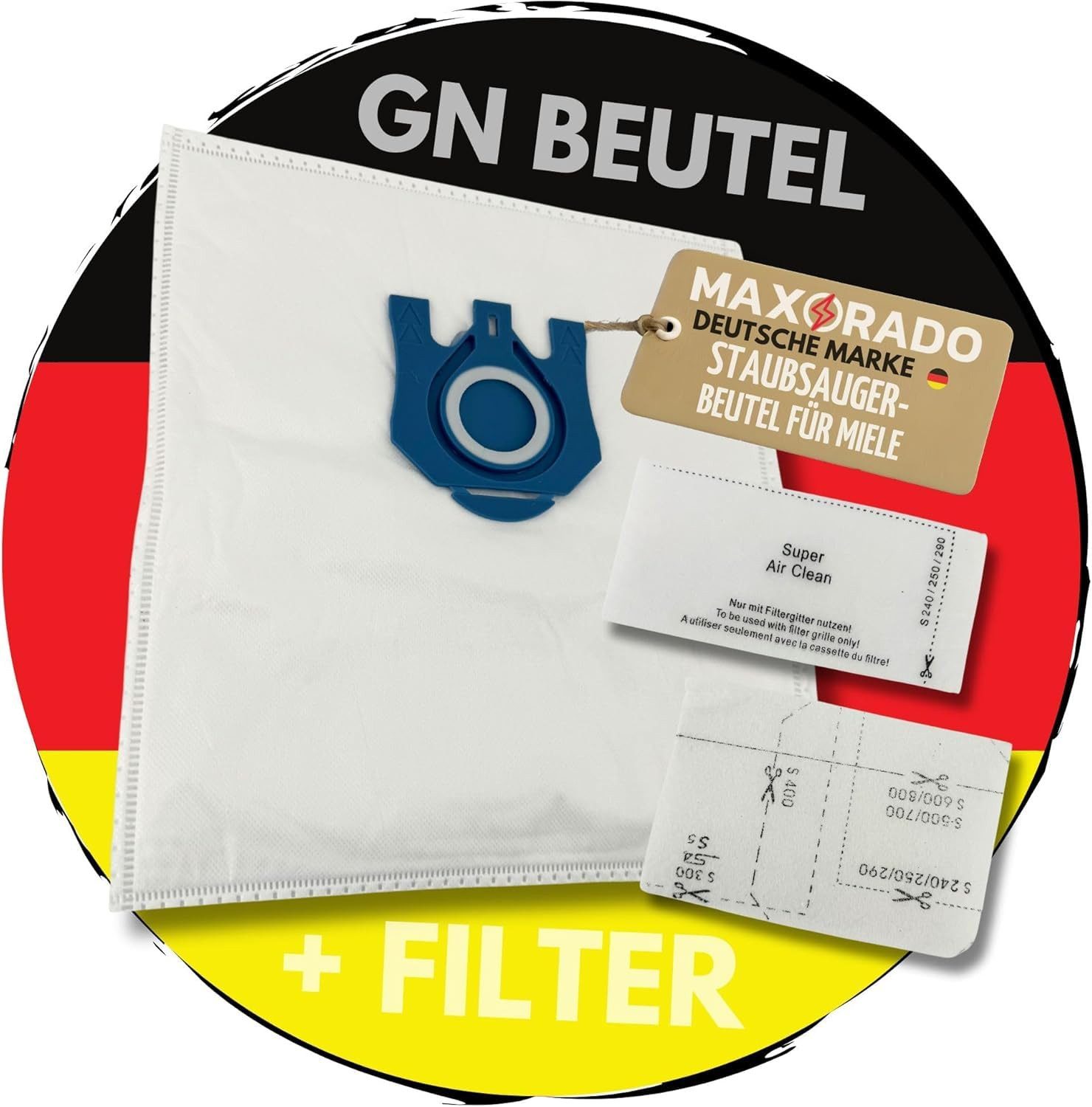 Maxorado Staubsaugerbeutel 20 Staubsaugerbeutel + Filter für Miele S5211 S5311-Ch S5381 S 5381, passend für Miele, Extender Parquet Set Staubbeutel Filtertüten