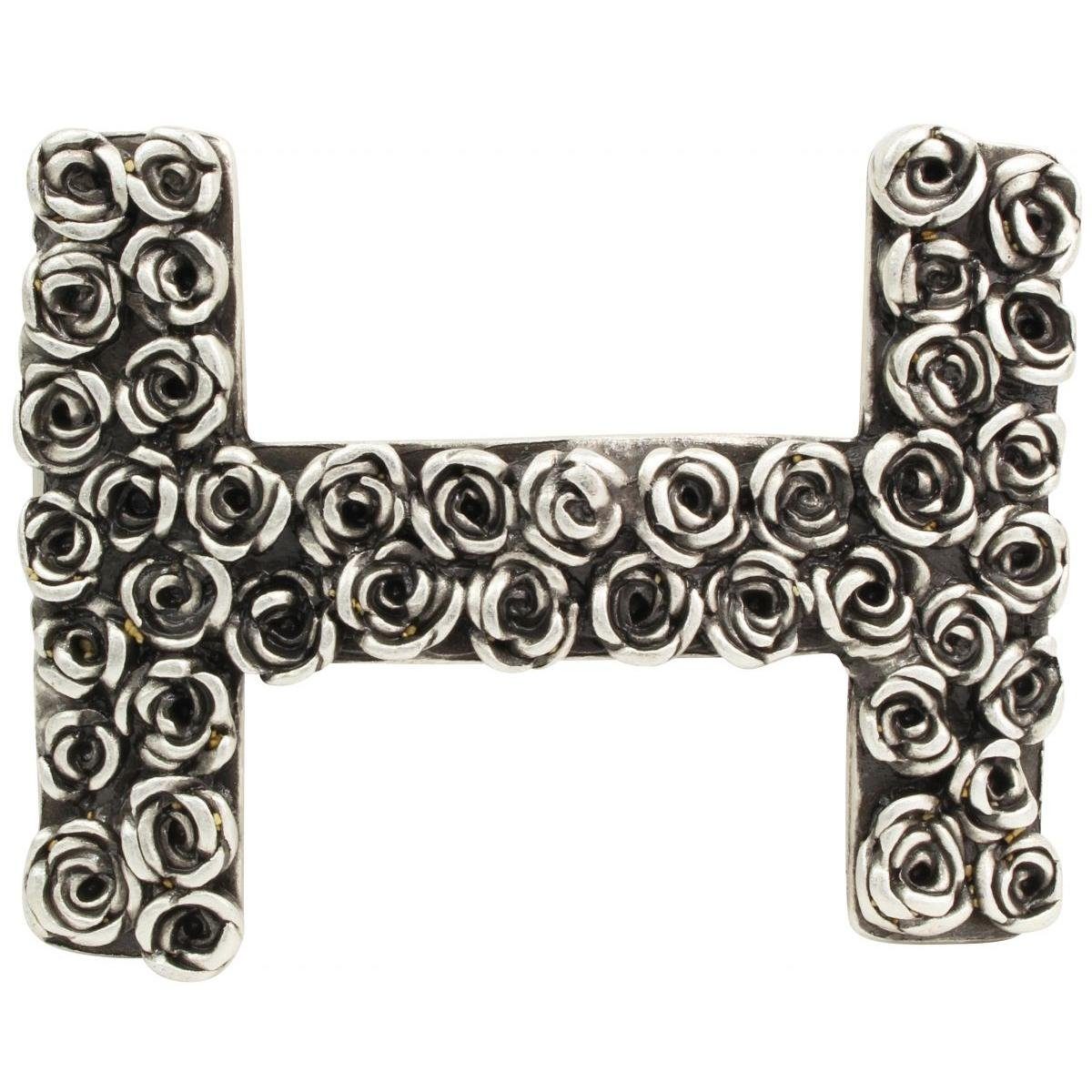 BELTINGER Gürtelschnalle H mit Rosen 4,0 cm - Buckle Wechselschließe Gürtelschließe 40mm - Gürt