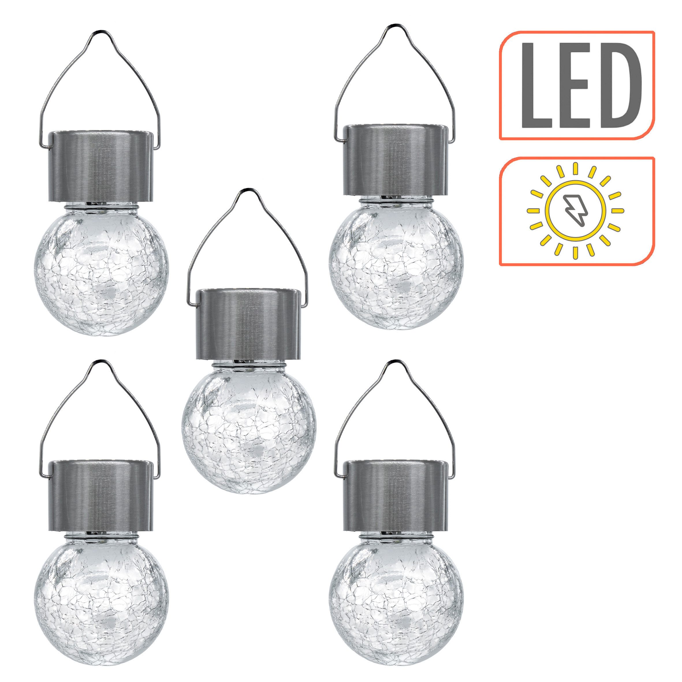 Spetebo LED Solarleuchte Solarleuchten in Bruchglas Optik, Ein-/Ausschalter, LED, warm weiß, Gartenbeleutung Hängekugeln Gartendeko