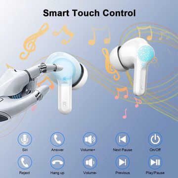 Ordtop mit 4 ENC Mikrofon, IP7 Wasserdicht In-Ear-Kopfhörer (Stressfreie Bedienung mit Touch-Steuerung. Musikwiedergabe, Anrufannahme und Sprachassistentenaktivierung mit einem Fingerdruck., Hochleistungsfähige mit erweitertem Bluetooth,vielseitigen Funktionenz)