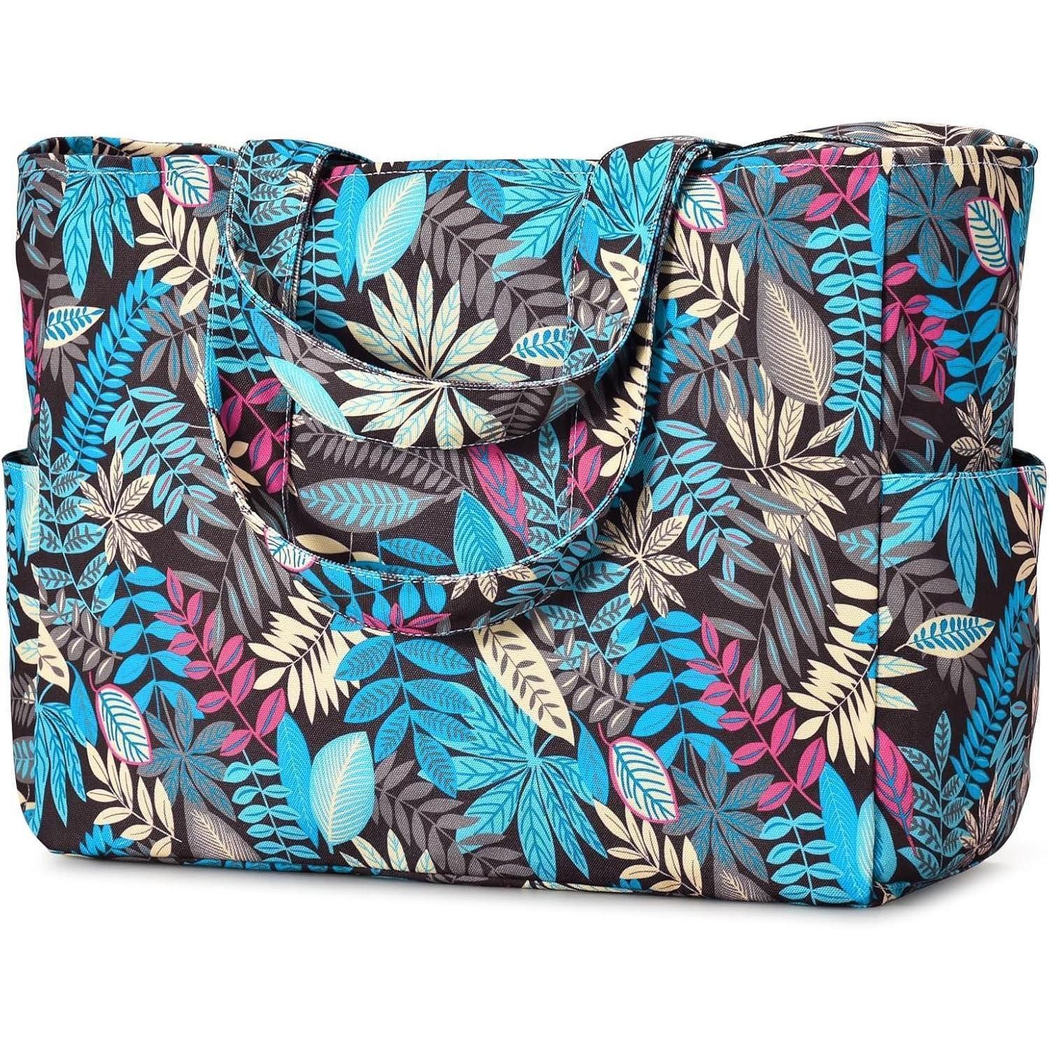 LuxusKollektion Strandtasche Strandtasche groß wasserdicht Tote Damen Reißverschluss Blätter