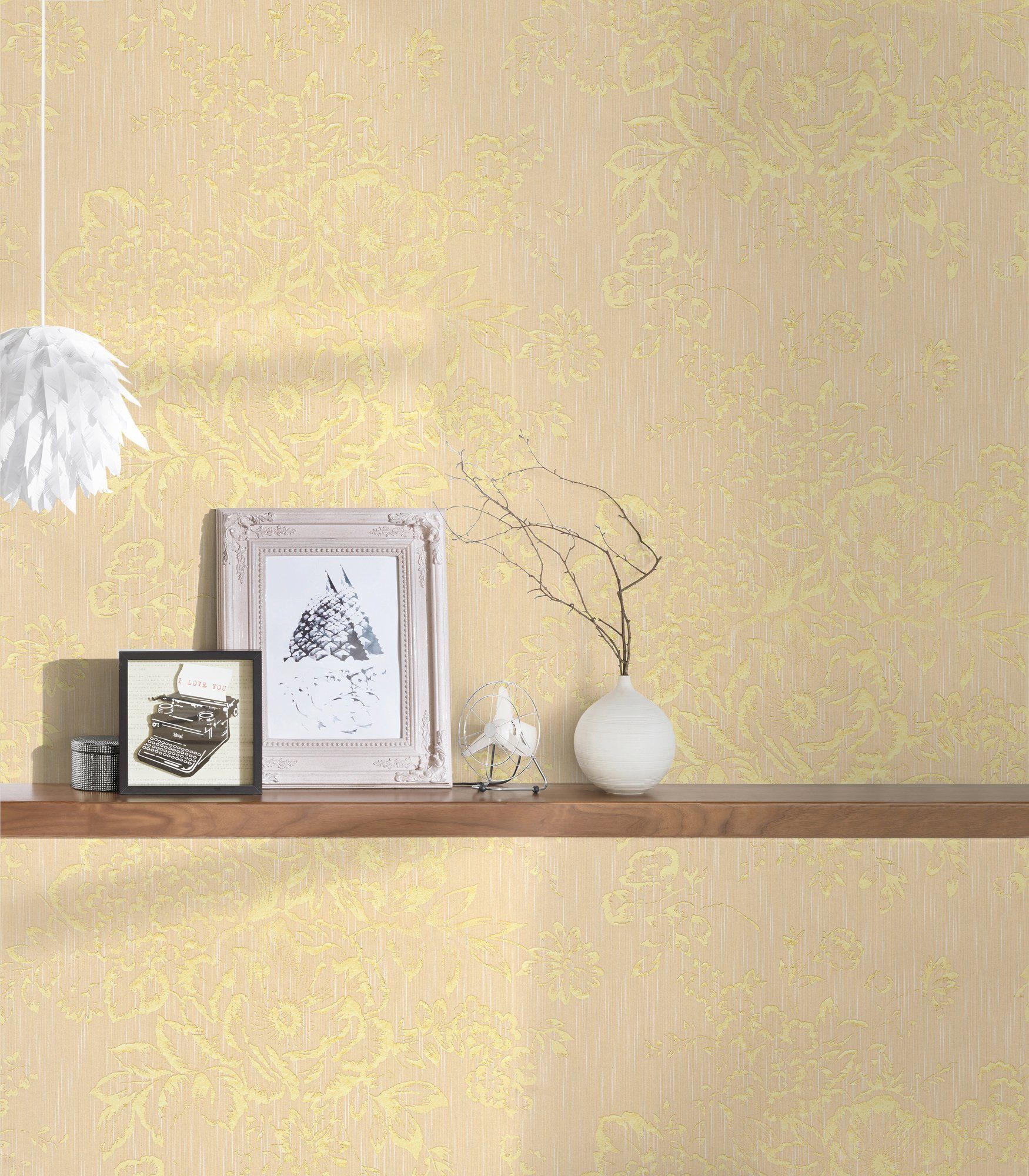 A.S. Création Architects Blumen Textiltapete gold/creme matt, Metallic glänzend, Tapete Silk, floral, Paper Barocktapete samtig