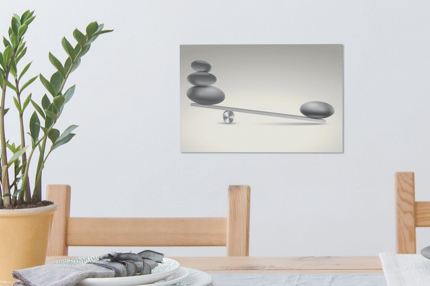 OneMillionCanvasses® Leinwandbild Zen-Steine Wandbild einem auf Wanddeko, Aufhängefertig, Schwebebalken, Leinwandbilder, (1 cm St), 30x20