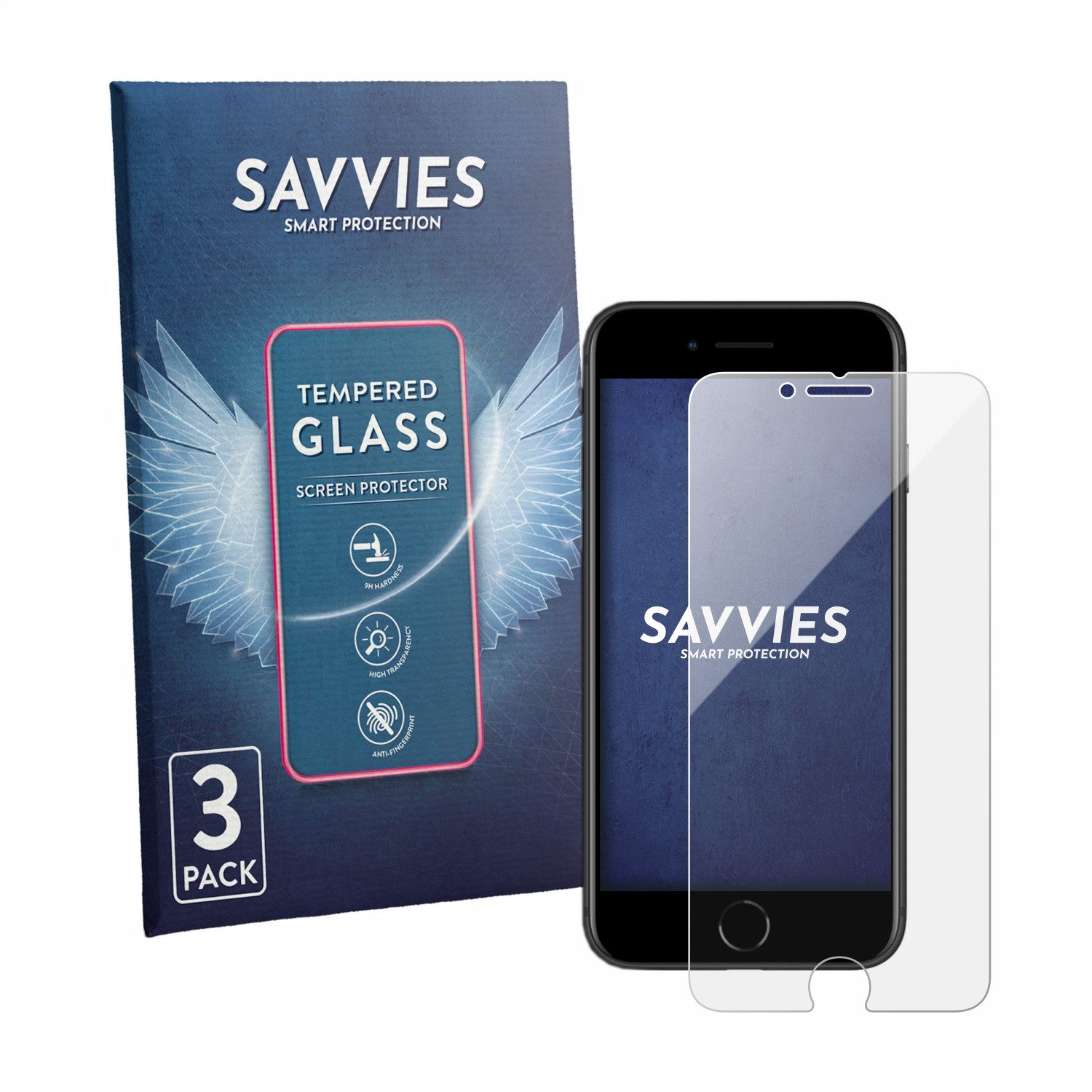Savvies Displayschutzglas Schutzglas für Apple iPhone SE 2 2020, 3 Stück, Displayschutz 9H Glas Klar Transparent