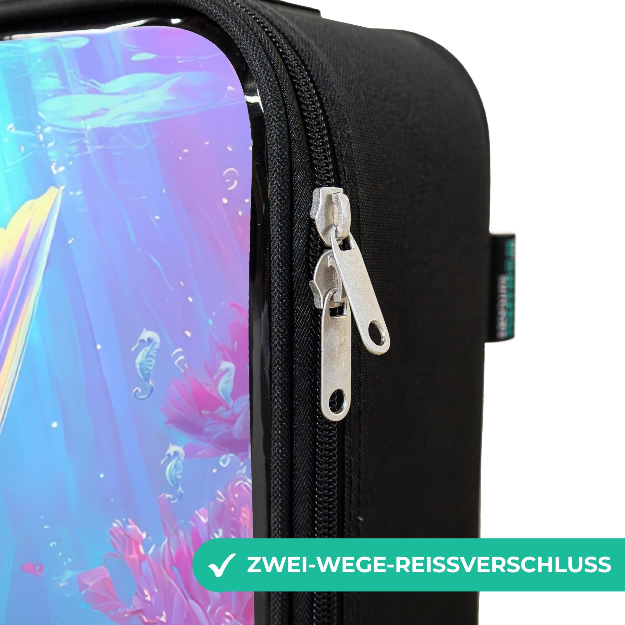 NoBoringSuitcases.com© Kinderkoffer mit leuchtende Räder - Meerjungfrau - Koralle - Wasser, 2 Rollen, Kinder Koffer Klein, Trolley Handgepäck, Reisekoffer – Bild 4 von 5