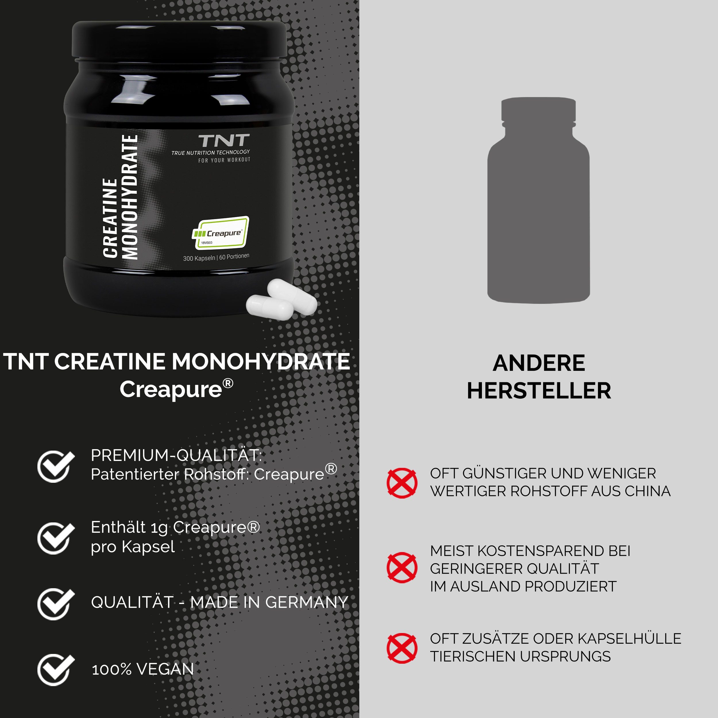 TNT (True Nutrition Technology) Creatine Kapseln (Creapure) - Made in Germany Kapseln, 300,00 St., 402 g