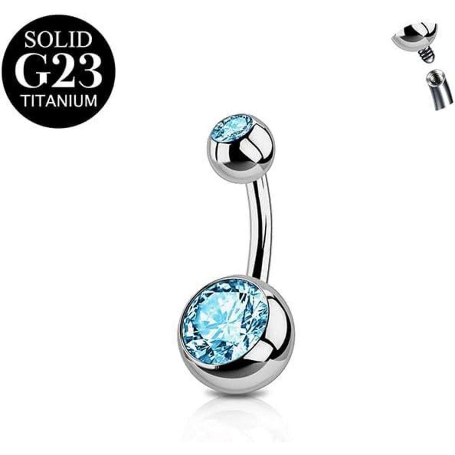 Bauchnabelpiercing Titan Bauchnabelpiercing Silber 6mm 14G CZ Barbell Blau Rosa