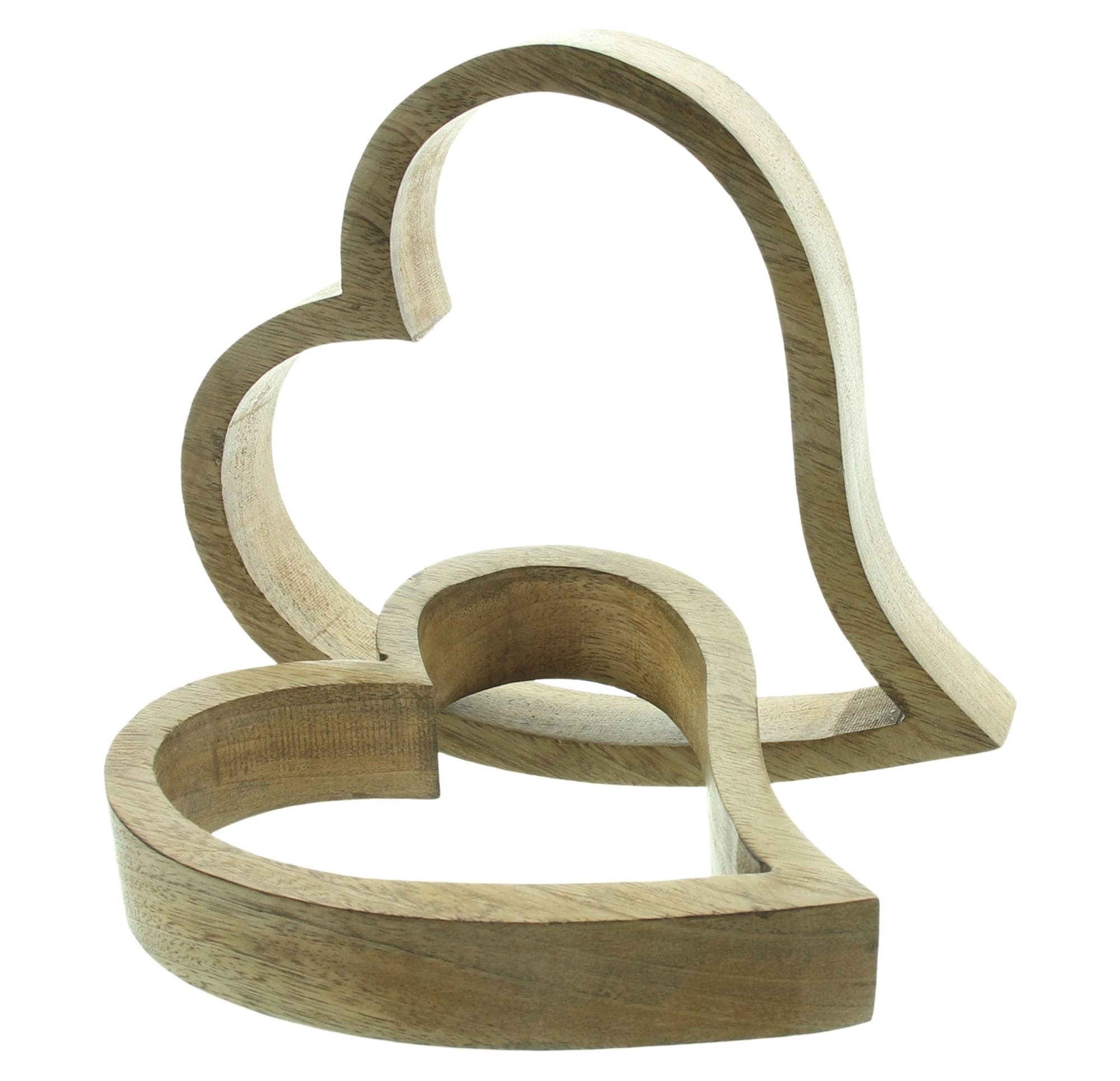 Dekoleidenschaft Dekofigur "Herz" aus Mango Holz, Tischdeko, Dekoherz, Hochzeitsdeko, Holzherz (2 St., im Set), 15 + 17 cm hoch