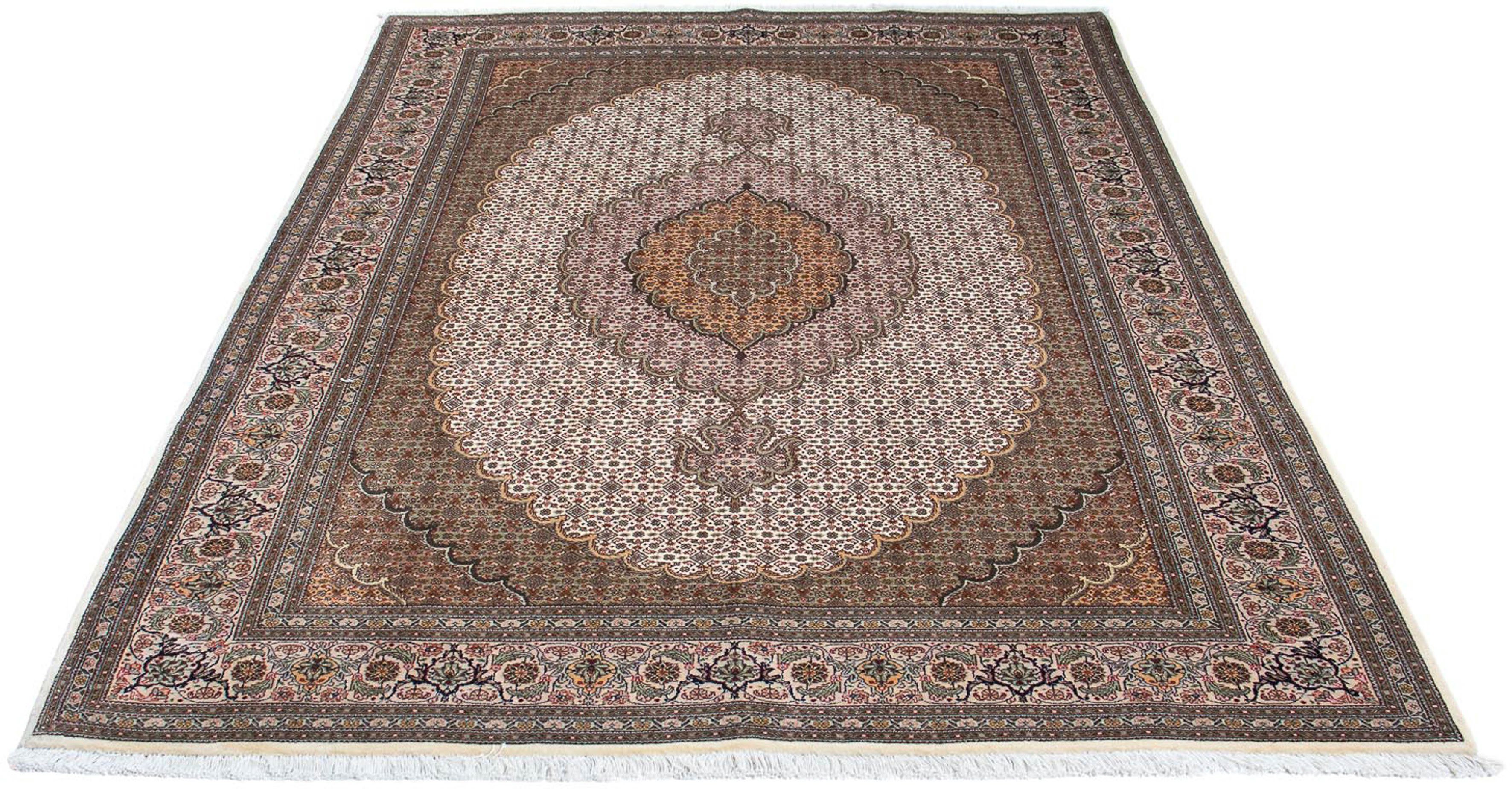 Orientteppich Perser - Täbriz - 208 x 150 cm - beige, morgenland, rechteckig, Höhe: 10 mm, Wohnzimmer, Handgeknüpft, Einzelstück mit Zertifikat