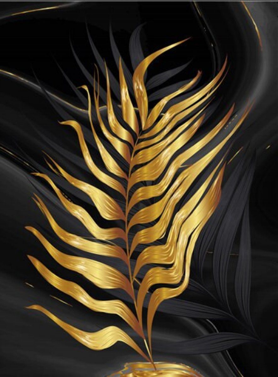TPFLiving Kunstdruck (OHNE RAHMEN) Poster - Leinwand - Wandbild, Goldene Blätter - (Einzeln und im günstigen 3-er Set - Wanddeko Wohnzimmer), Farben: Gold, Schwarz - Größe: 10x15cm