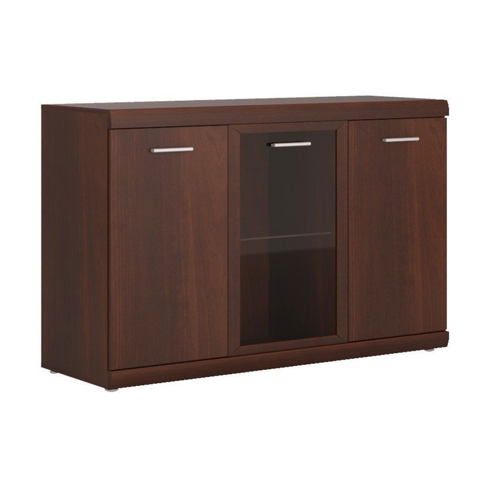 Feldmann-Wohnen Sideboard Imperial (2 Holztüren, 1 Glastür, Einlegeböden, Glasboden, 1 St., moderne Nussbaumoptik, Kunststoffgriffe), 140x45x89cm Nussbaum Imperial 3-türig