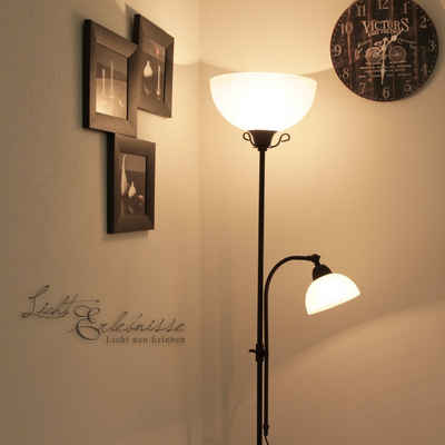 Licht-Erlebnisse Stehlampe »COUNTRY«, Weiße Stehleuchte mit Lesearm Braun Antik rustikal Lampe