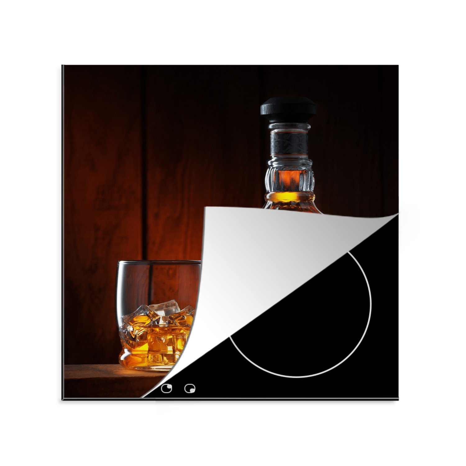 MuchoWow Herdblende-/Abdeckplatte Induktionsschutz - Whiskey - Flasche - Dekanter, Vinyl, (1 tlg), 78x78 cm, Ceranfeldabdeckung, Arbeitsplatte für küche