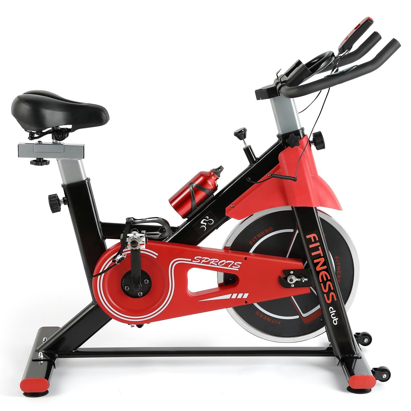 Fitnessclub Heimtrainer mit Schwungrad & 12kg & Rot Sitzhöhe, mit Cycle, Indoor einstellbare LCD-Display, Sitzhöhe einstellbare Schwungrad