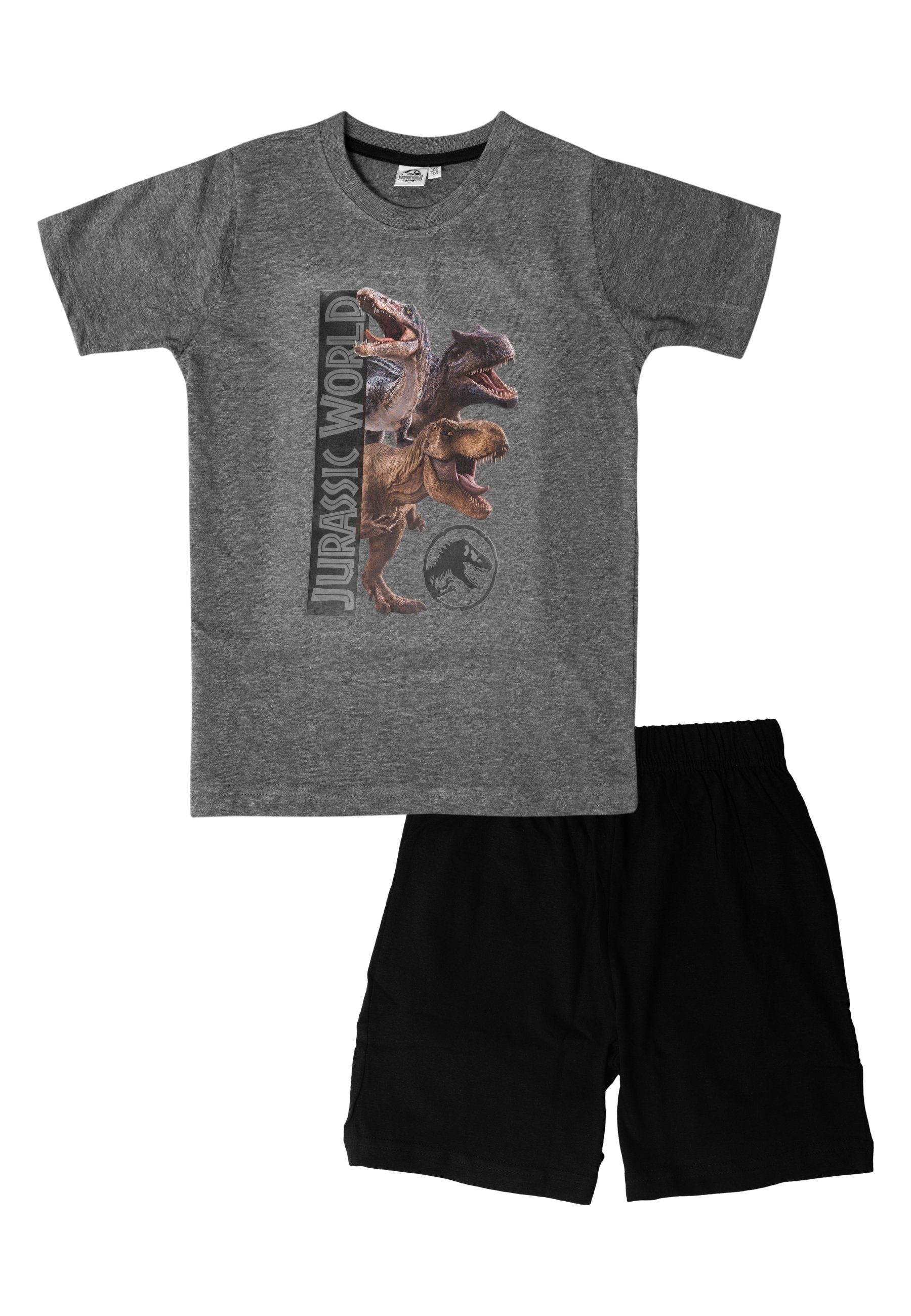 United Labels® Schlafanzug Jurassic World Schlafanzug Jungen - Pyjama Set Kurzarm Grau Schwarz