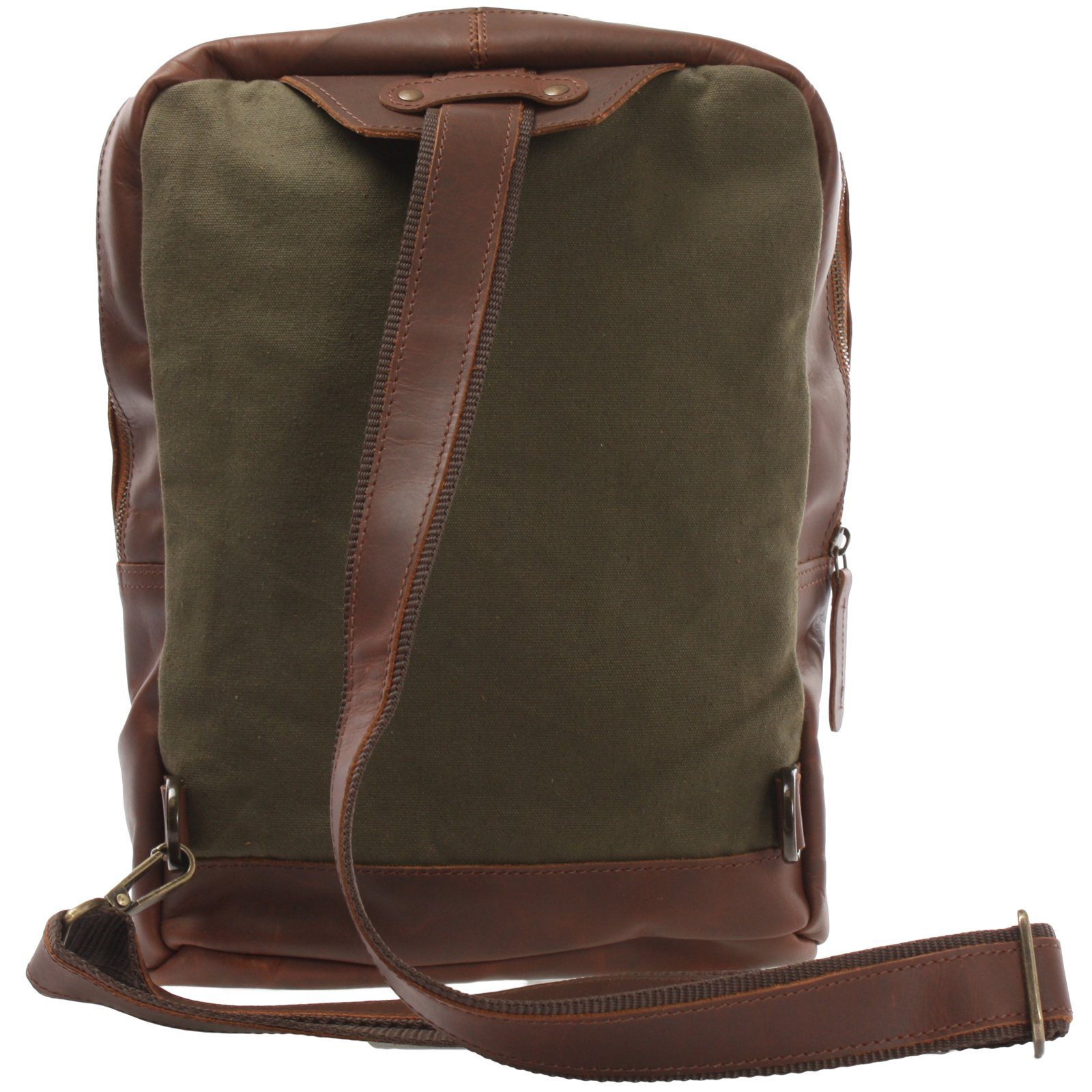 Rucksack Crossbag grün Canvas Freizeitrucksack Leder LECONI LE1012 Damen Herren