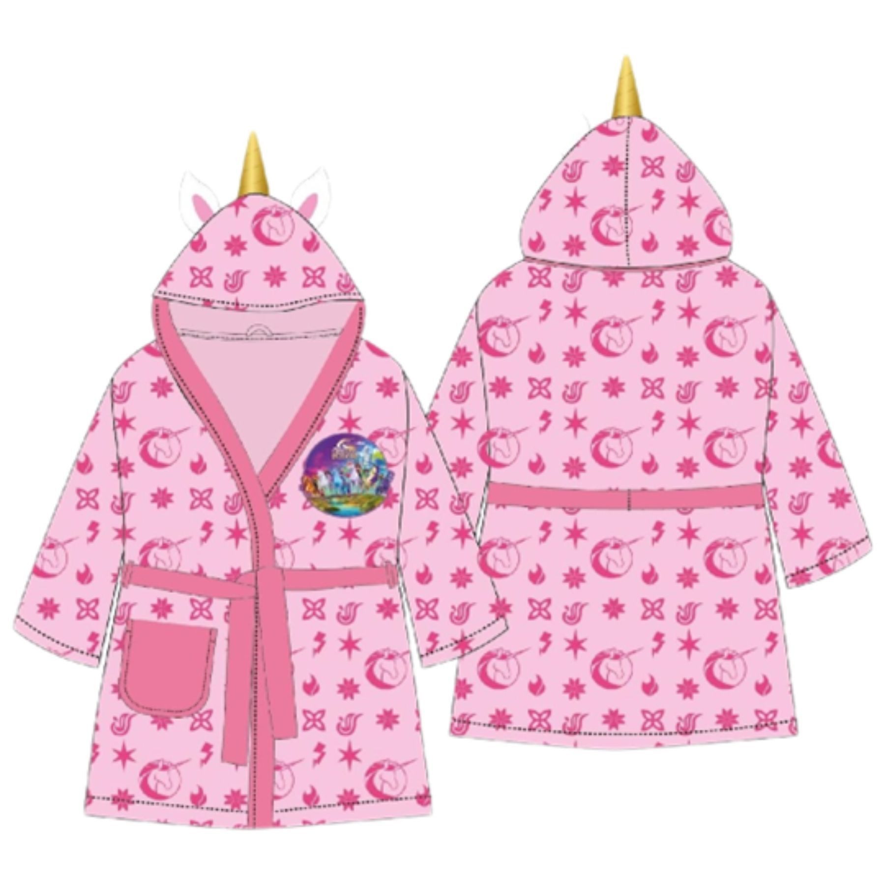 Unicorn Academy Kinderbademantel Bademantel mit Kapuze Gürtel & Tasche für Mädchen Rosa