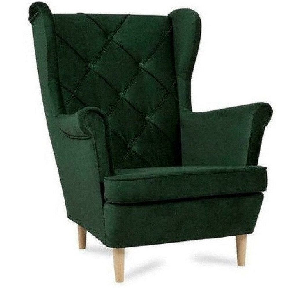 Xlmoebel Ohrensessel Chesterfield Ohrensessel in Grün aus Stoff - bequemer Sitz (Sessel), Hergestellt in Europa