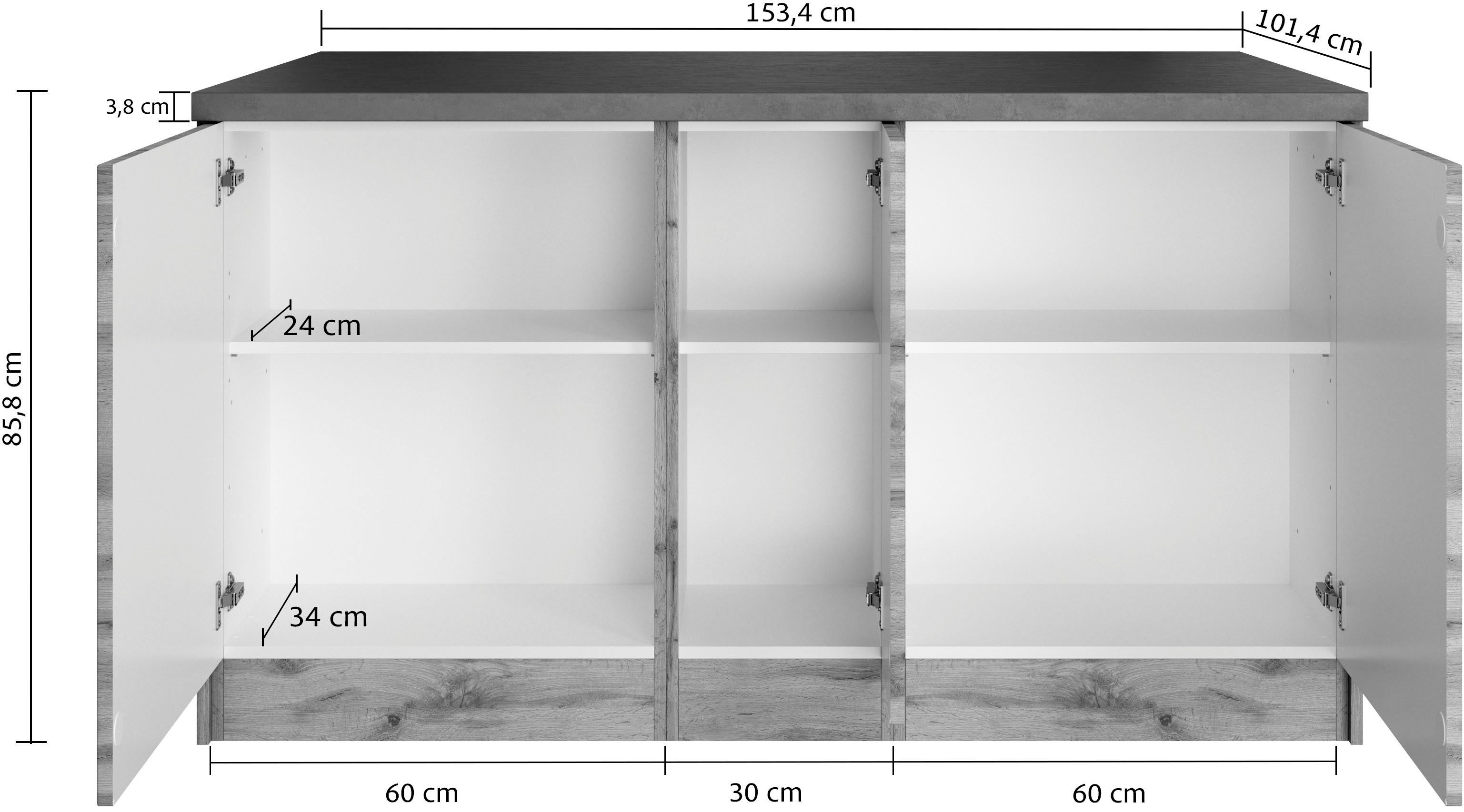 KOCHSTATION Kücheninsel KS-Lani, Breite 153 cm, mit Flaschenregal, MDF-Fronten, Arbeitsplatte 38mm stark
