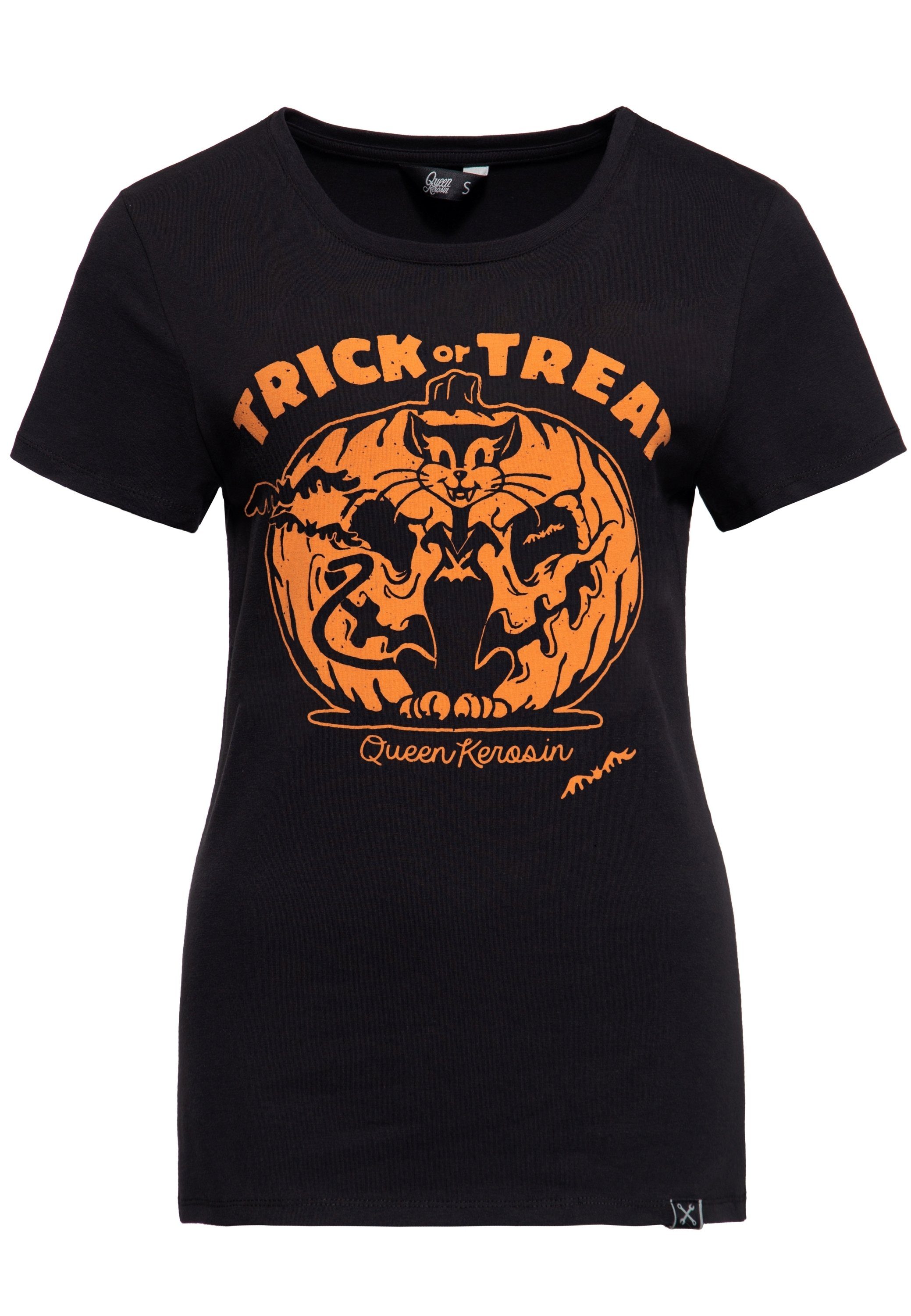 QueenKerosin Print-Shirt Trick or Treat (1-tlg) mit vintage Helloween Front Print