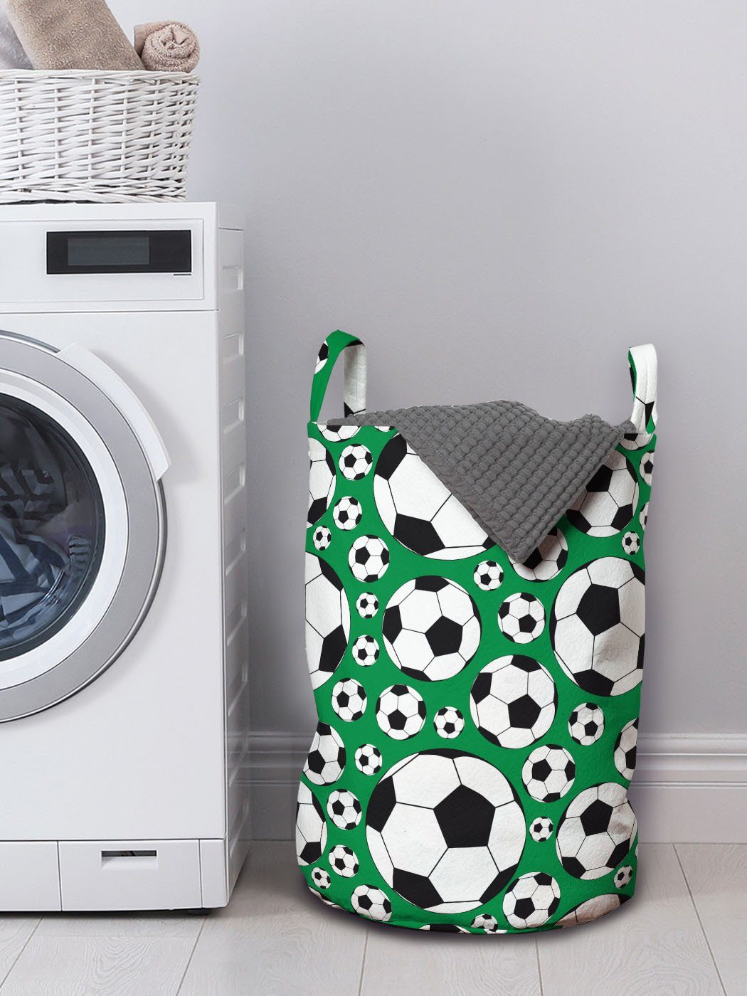 Waschsalons, Wäschesäckchen Wäschekorb mit Fußball Sport-Motiv für Beliebte Abakuhaus Kordelzugverschluss Griffen