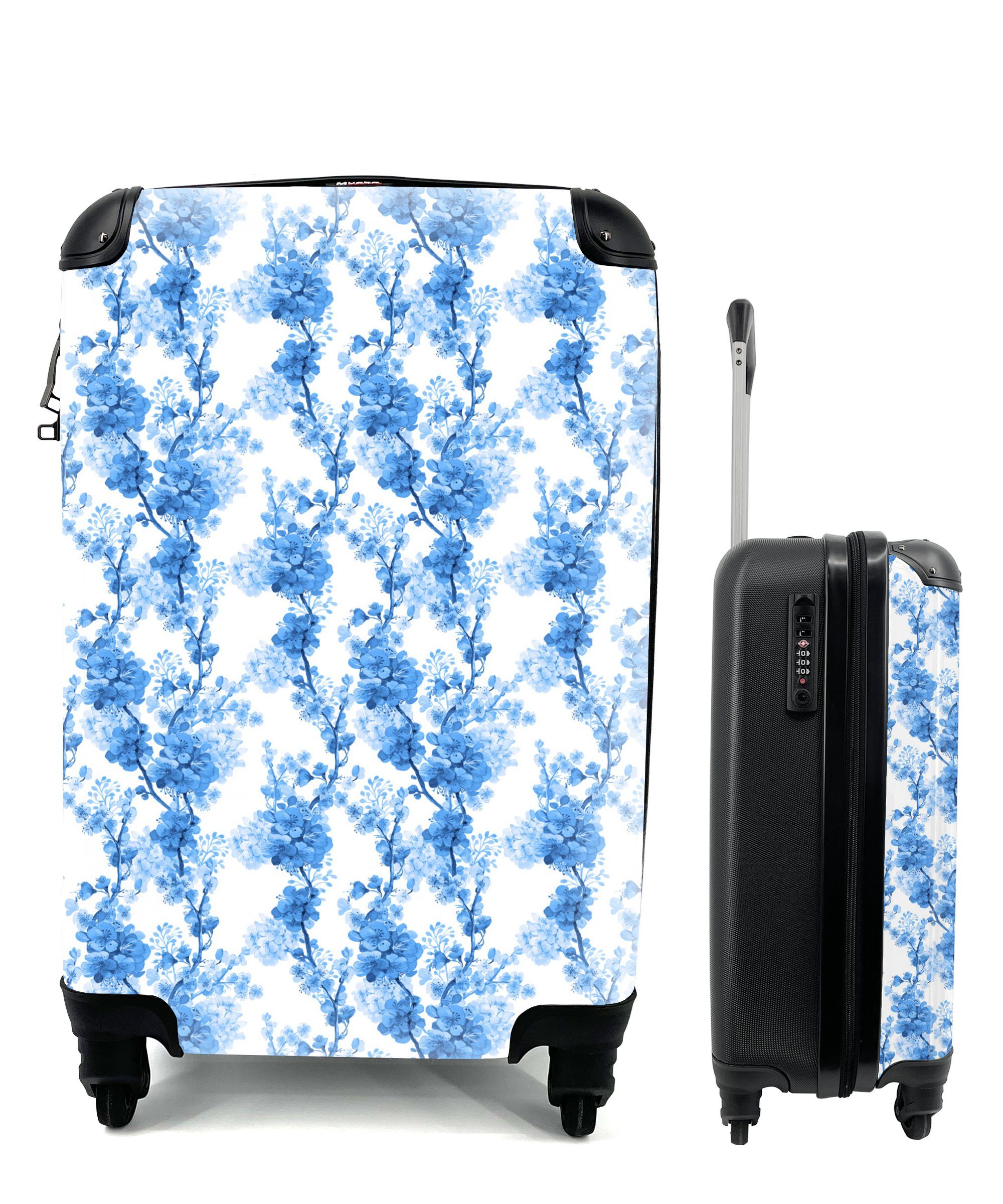 Handgepäckkoffer 4 - Ferien, mit Blau, Reisekoffer Blüte rollen, Pflanzen Trolley, Rollen, - MuchoWow Reisetasche - für Blumen Handgepäck
