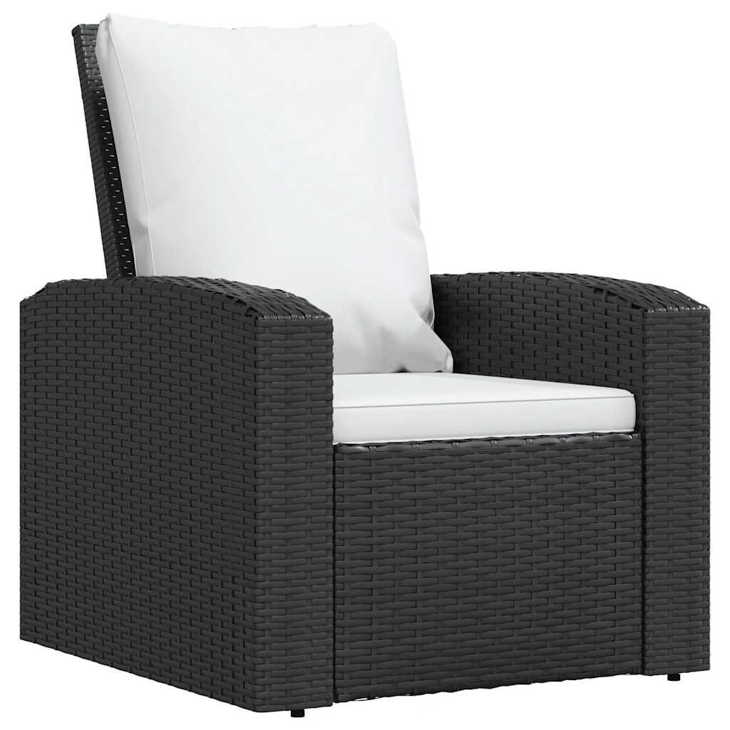 vidaXL Gartenstuhl Gartensessel Verstellbar mit Kissen Schwarz Poly Rattan (1 St)
