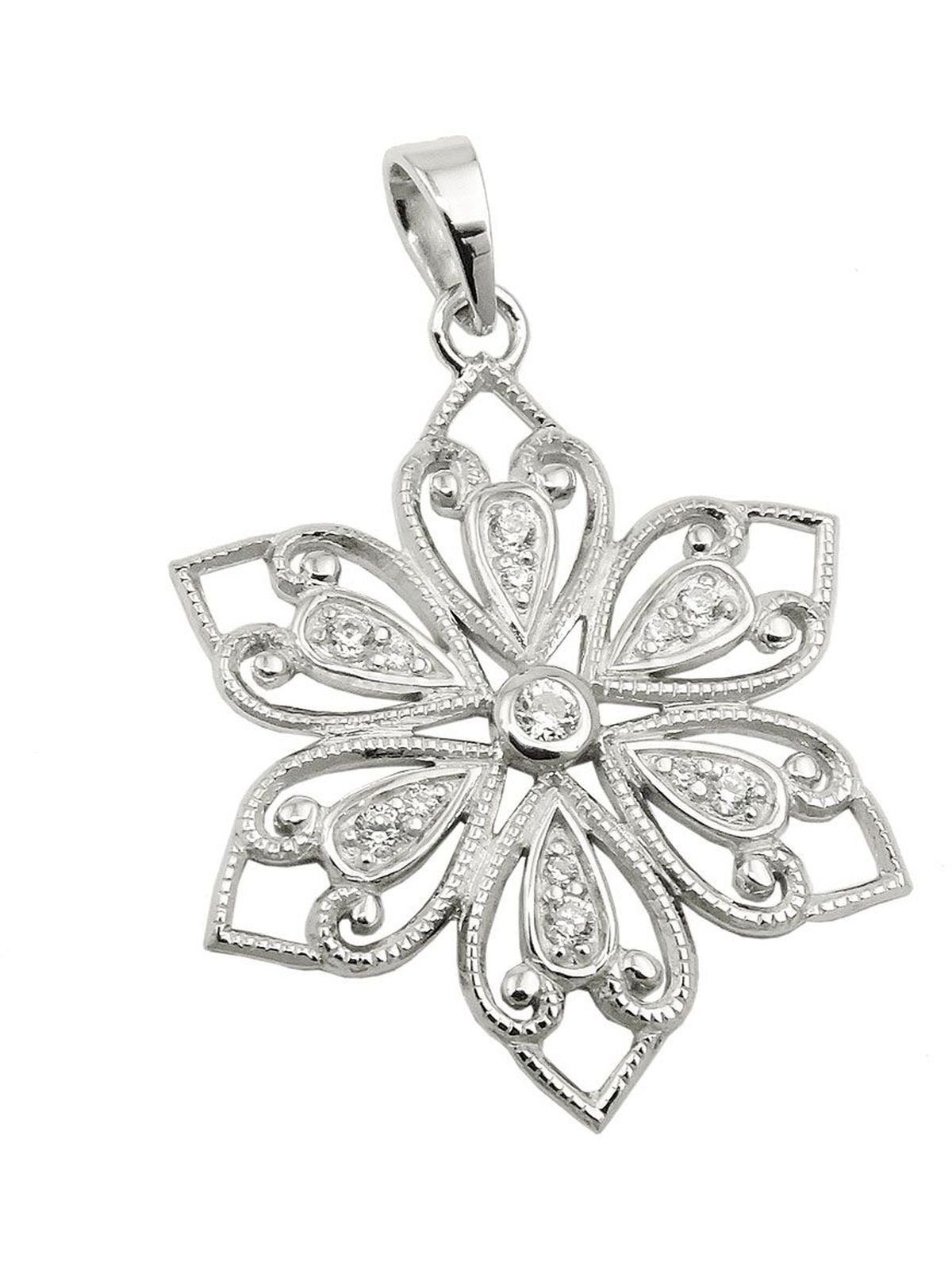 Gallay Blumenanhänger 24mm filigrane Blume mit Zirkonias glänzend rhodiniert Silber 925 (1-tlg)