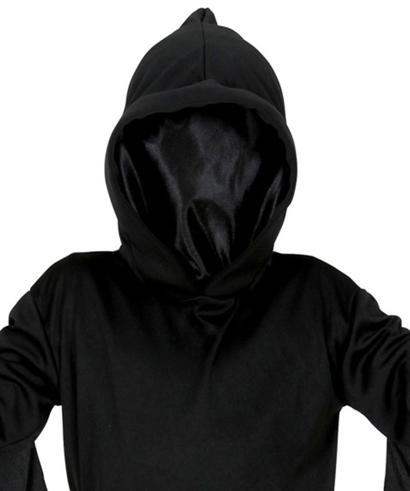 Karneval-Klamotten Kostüm Sensenmann Kinder Jungen Halloweenkostüm Umhang, Halloween Kapuzenumhang schwarz mit unsichtbarer Maske Sense Totenkopf