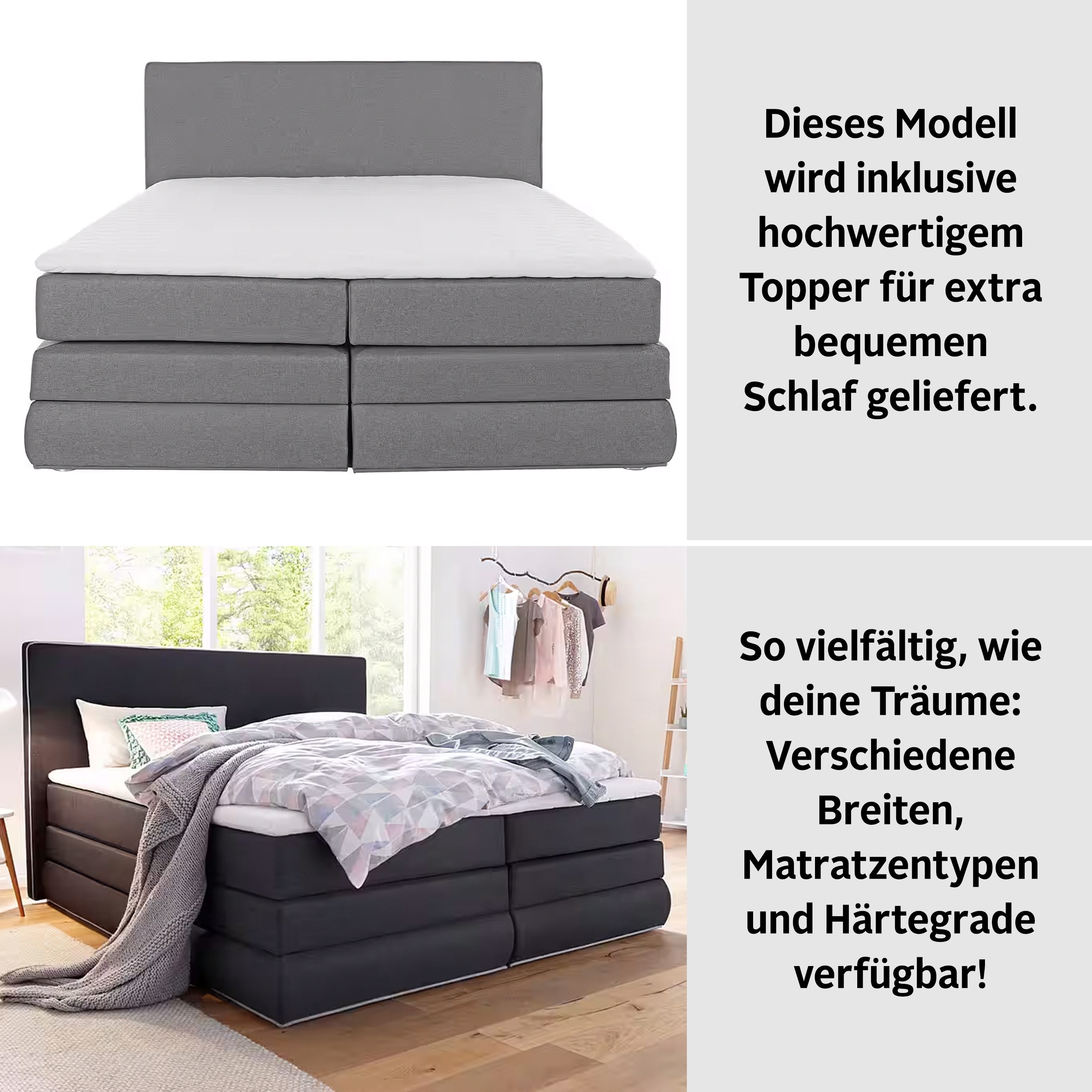 COLLECTION AB Boxspringbett Ninoni, inkl. Bettkasten, Topper und wahlweise mit LED-Beleuchtung