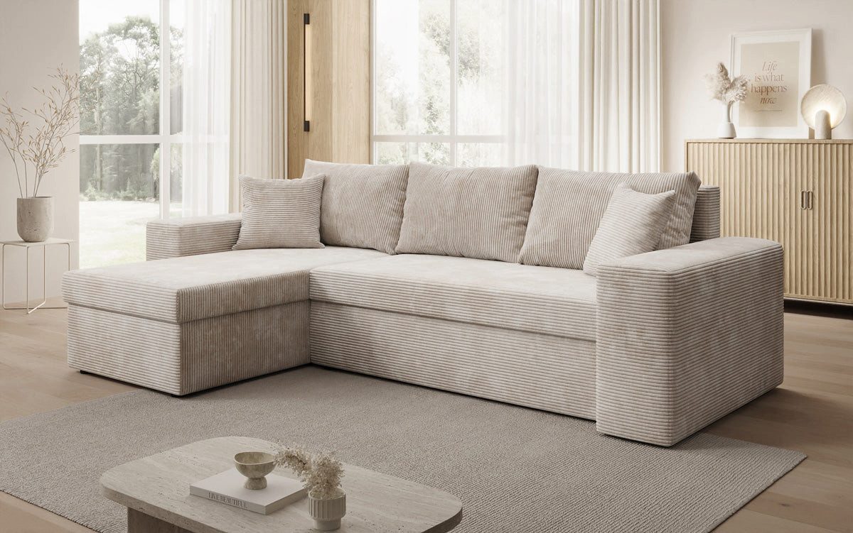 Luxusbetten24 Schlafsofa Designer Sofa Denver in Cord, mit Stauraum und Schlaffunktion – Bild 2 von 5