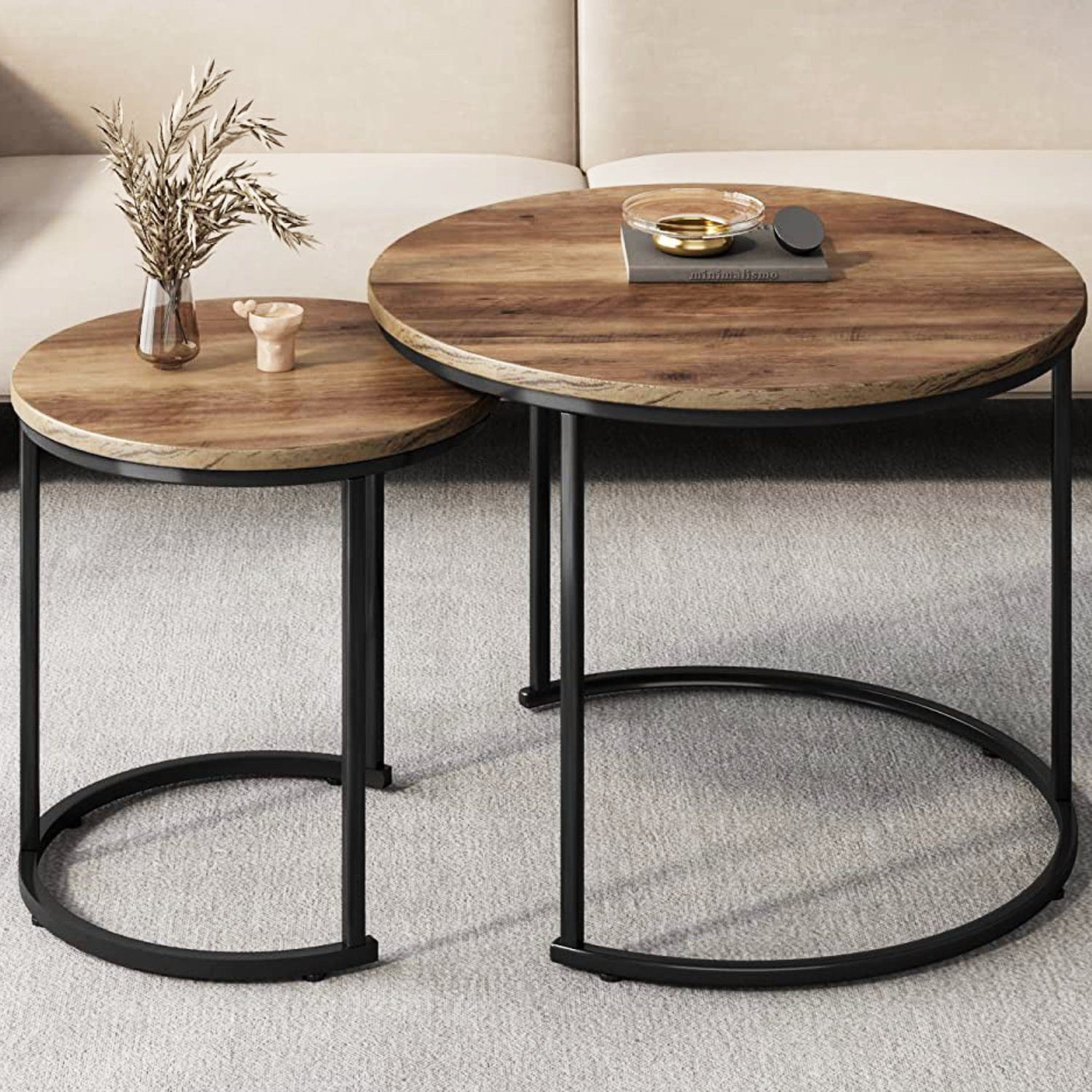 Homfa Satztisch, 2er Set Couchtisch rund Beistelltisch Kaffetisch Sofatisch günstig online kaufen