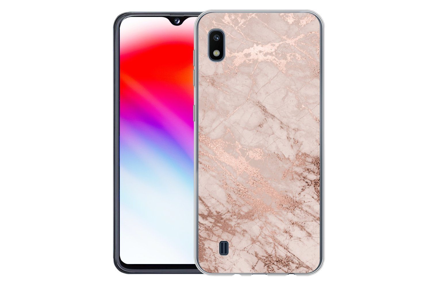 MuchoWow Handyhülle für Samsung Galaxy A10 Marmor - Rosa - Luxus - Marmoroptik - Glitzer -, Smartphone-Bumper, Print, Handy Schutzhülle Dünn